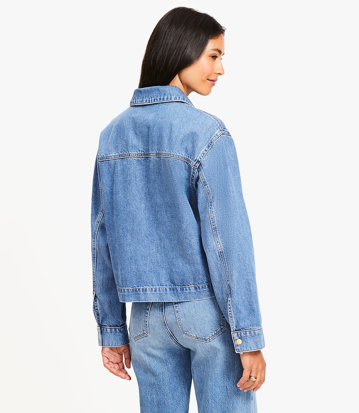 Petite Denim Bow Top in Bright Mid Indigo Wash