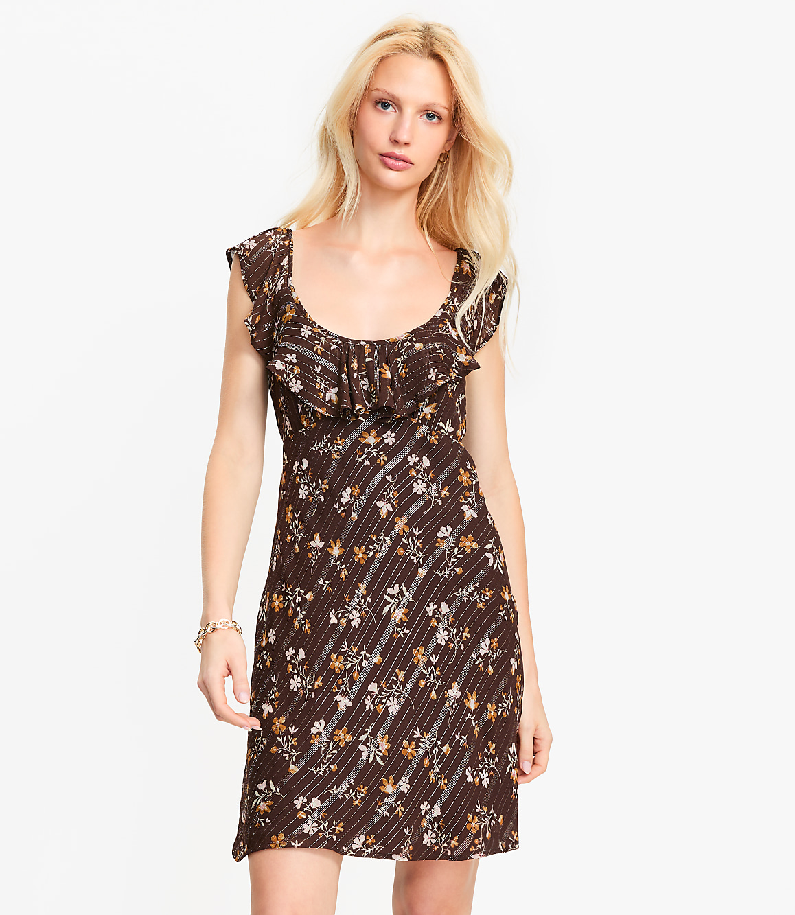 Petite Shimmer Floral Ruffle Mini Dress