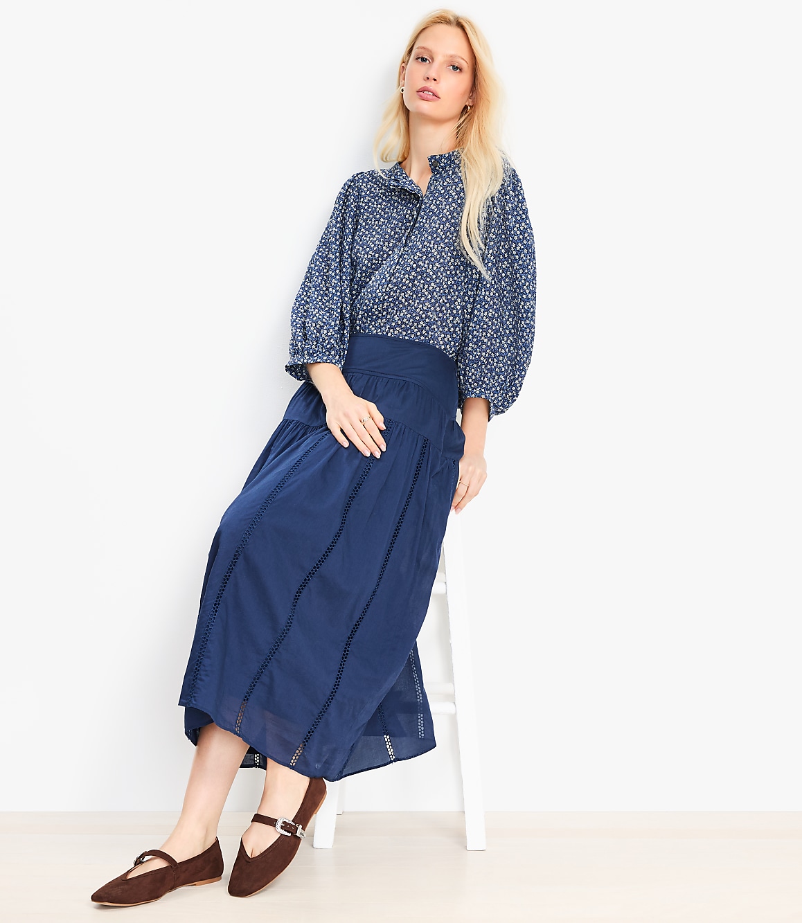 Petite Cutout Trim Midi Skirt