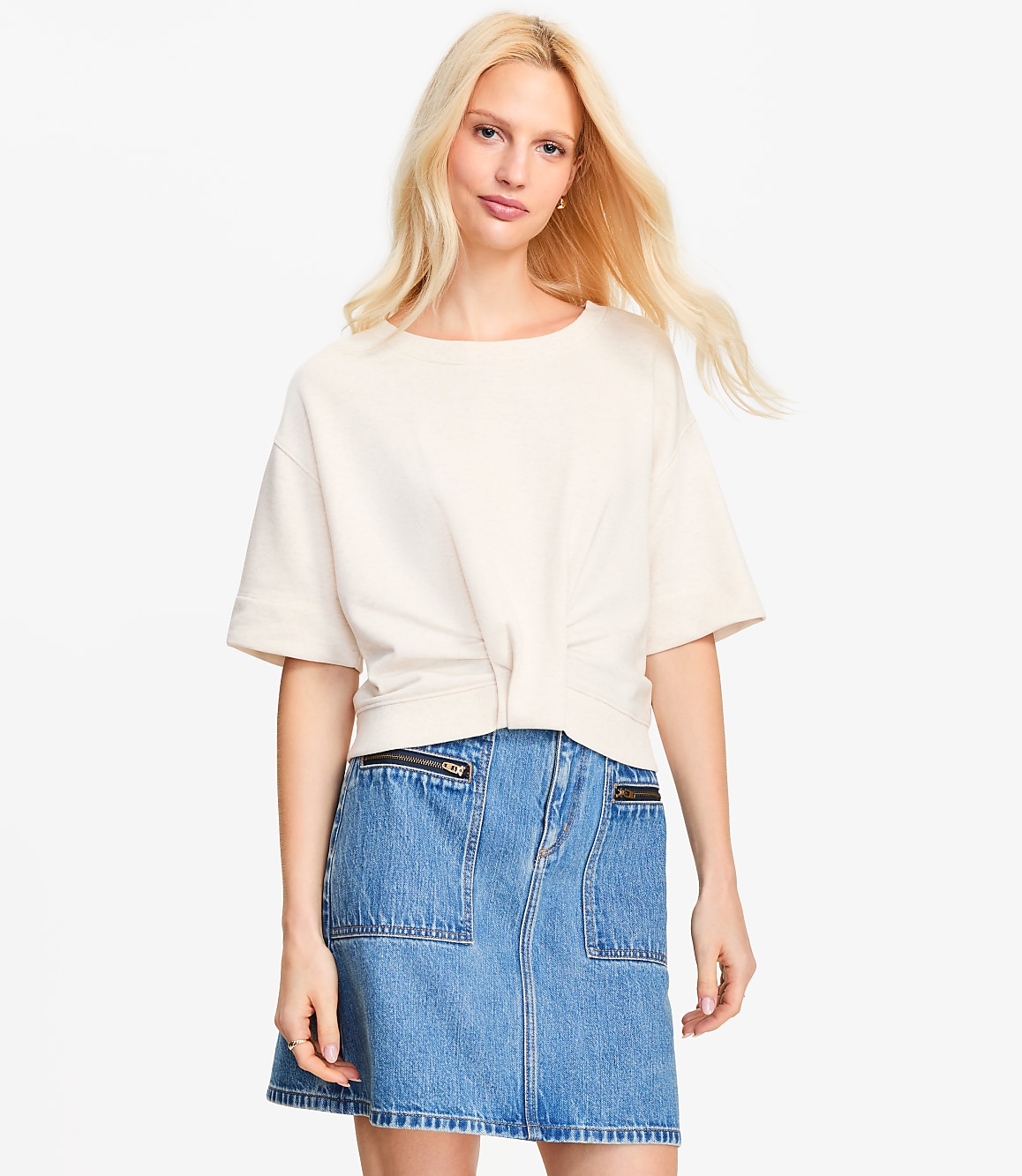 Petite Knotted Short Sleeve Sweatshirt
