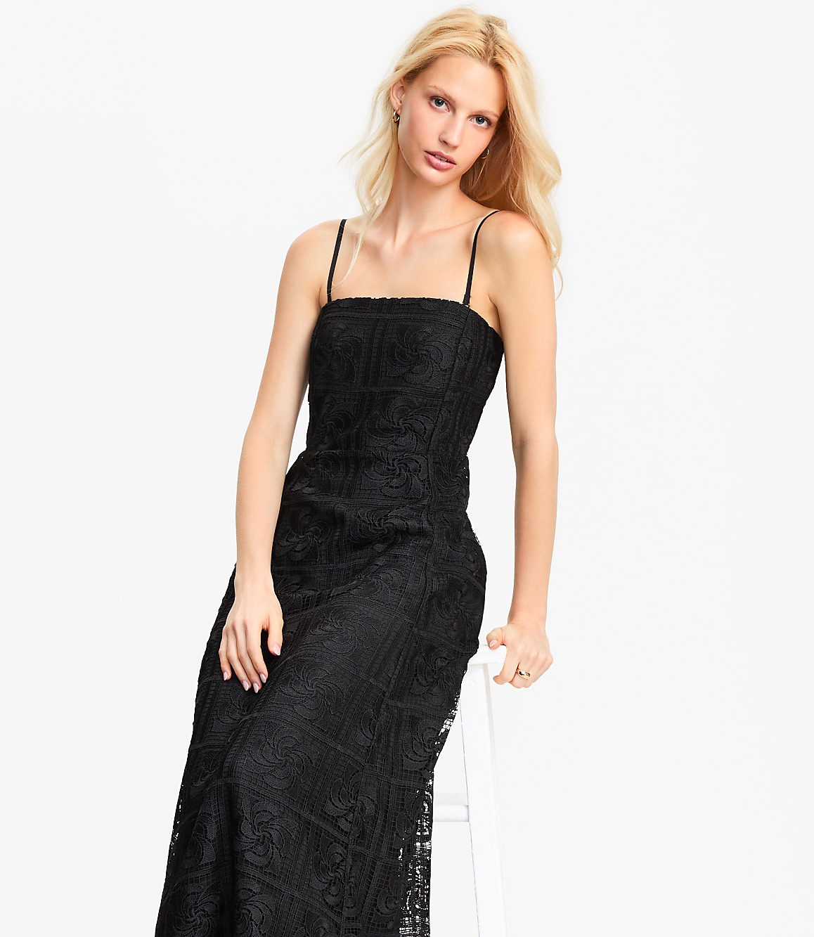 Floral Lace Strapless Midi Pocket Dress