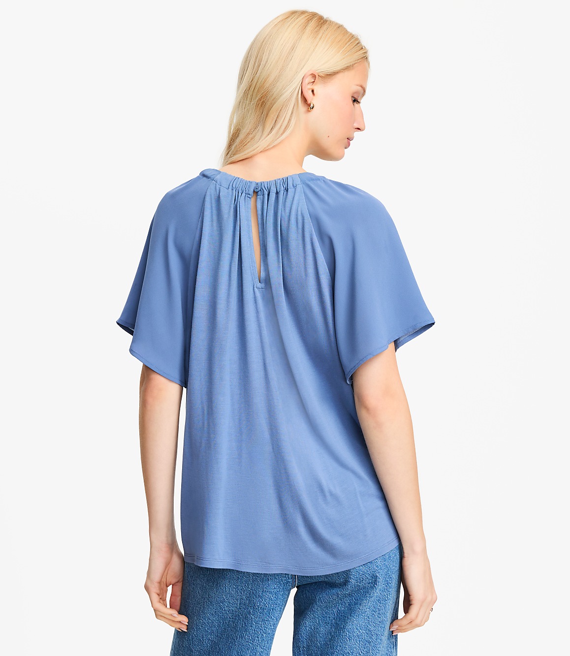 Petite Cutout Mixed Media Blouse