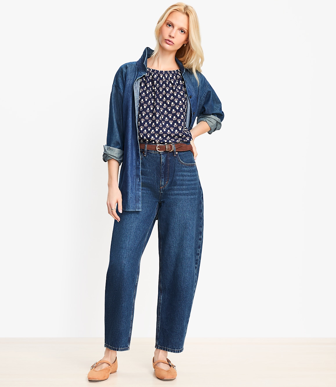 High Rise Barrel Jeans in Authentic Dark Wash