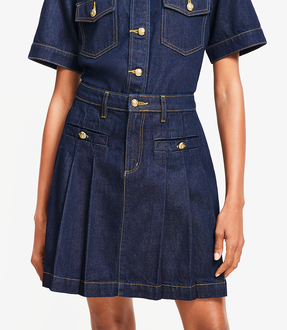 Pleated Denim Mini Skirt in Classic Rinse Wash
