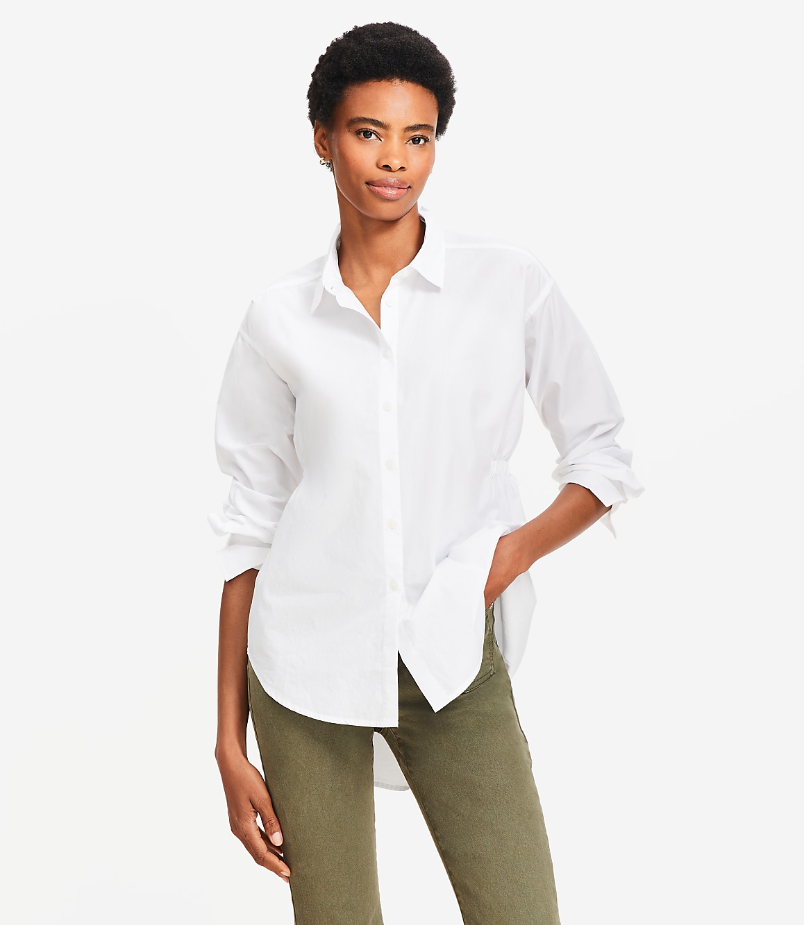 Poplin Cutout Back Tunic Shirt