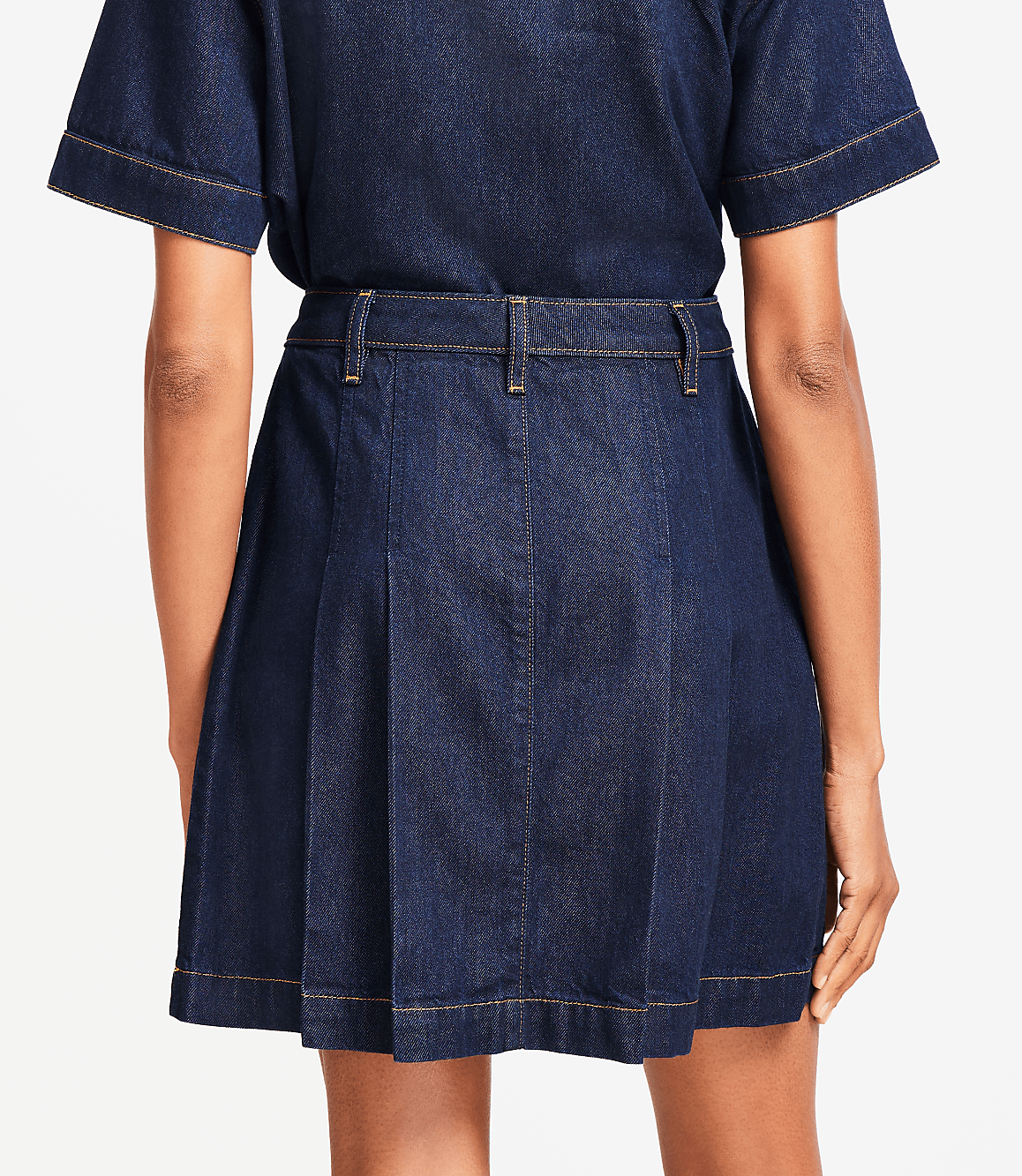 Tall Pleated Denim Mini Skirt in Classic Rinse Wash