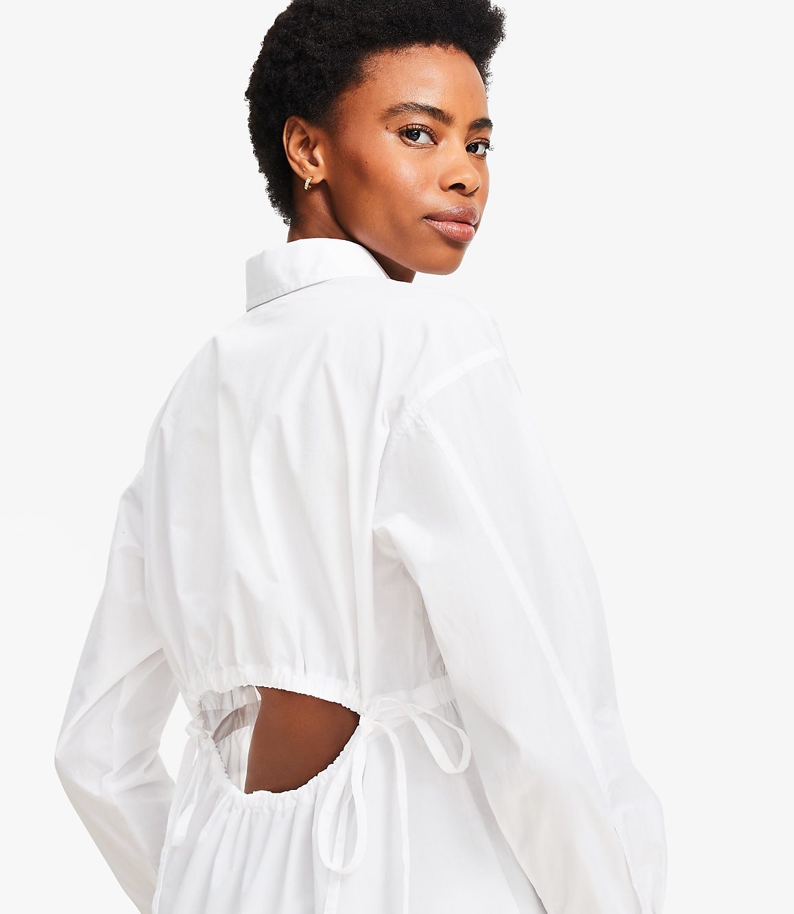 Petite Poplin Cutout Back Tunic Shirt