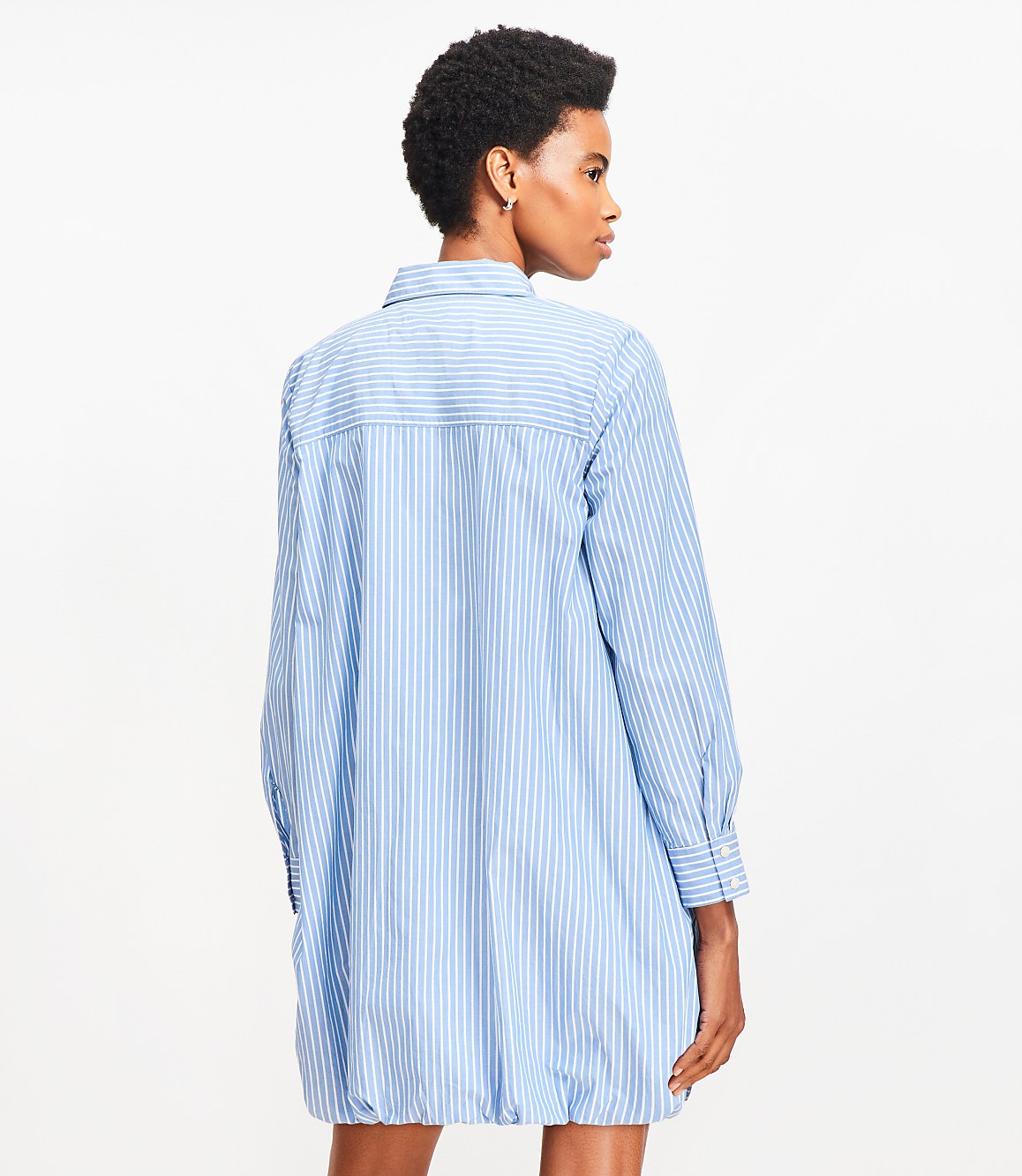Petite Striped Poplin Bubble Hem Mini Pocket Shirtdress