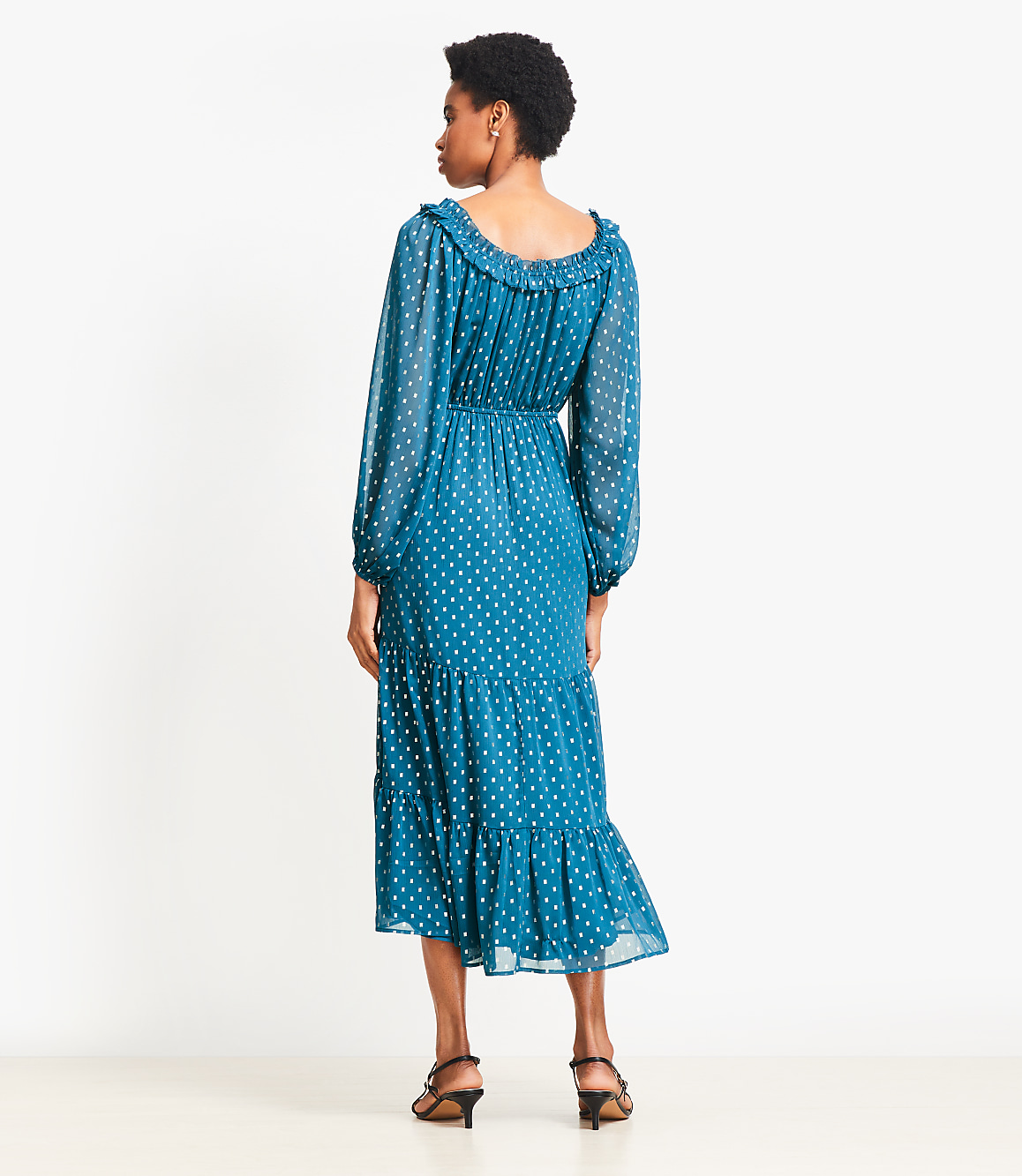 Shimmer Ruffle Tiered Midi Dress