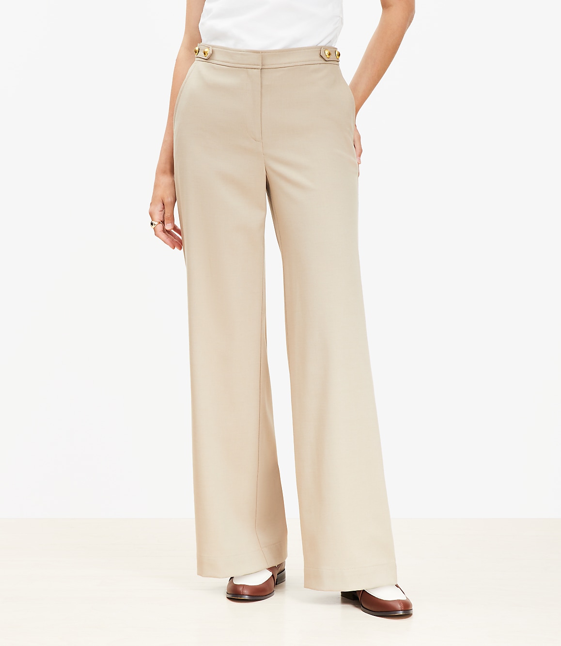 Tab Waist Wide Leg Pants in Twill