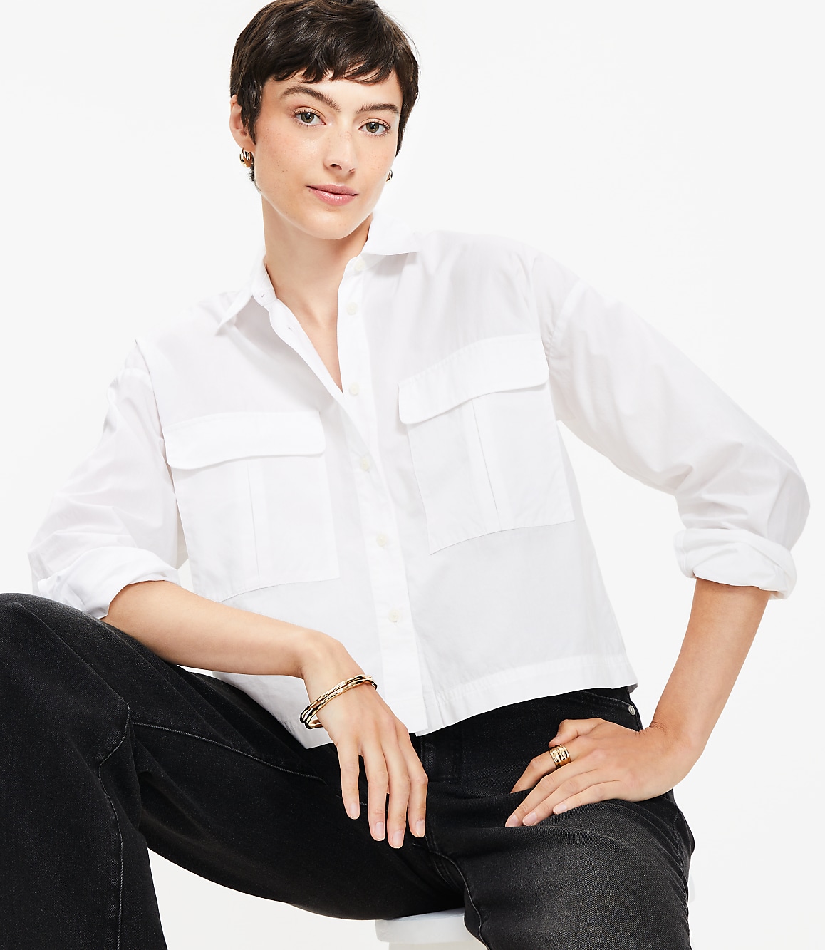 Petite Poplin Wide Sleeve Modern Utility Shirt