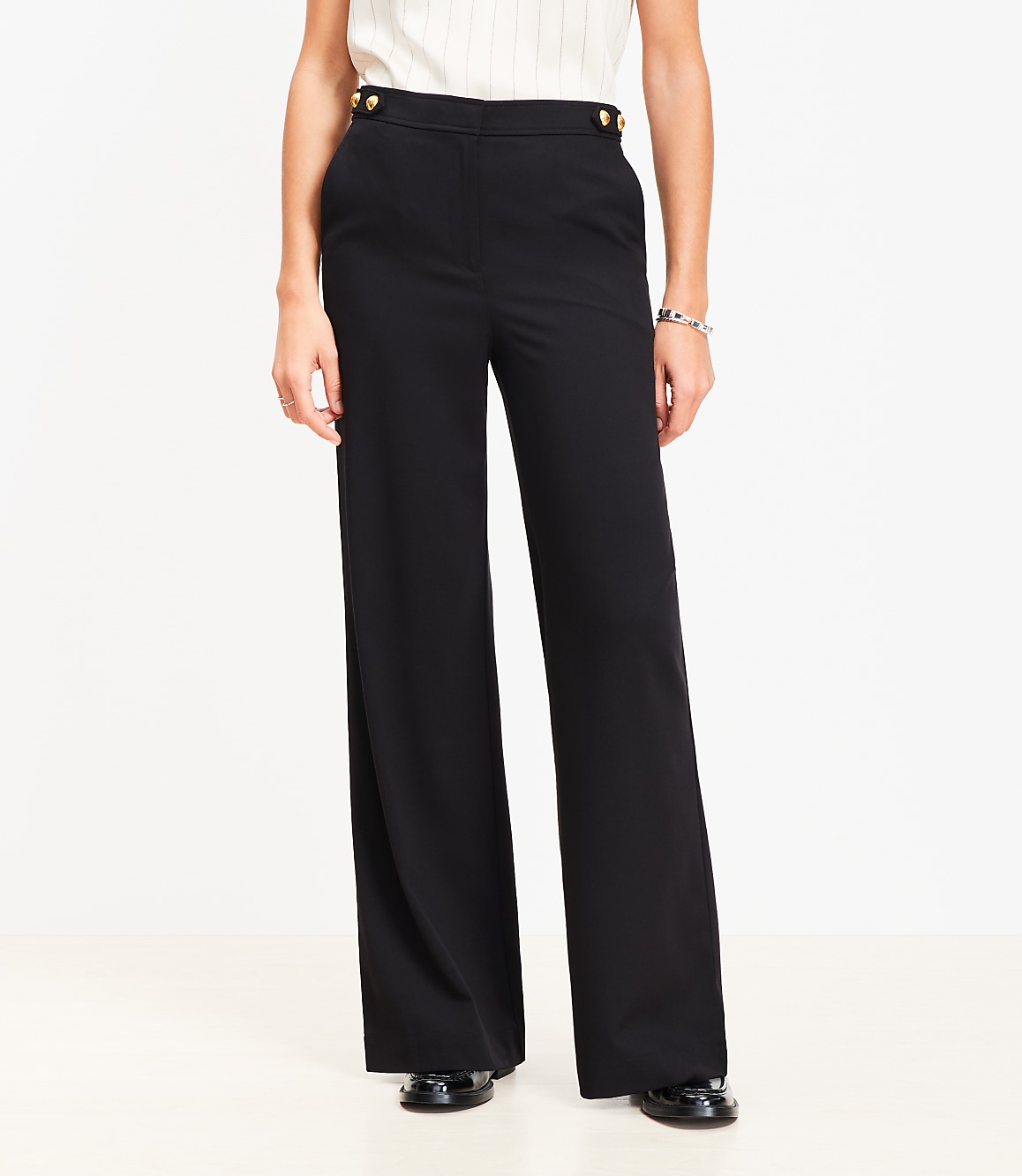 Petite Tab Waist Wide Leg Pants in Twill