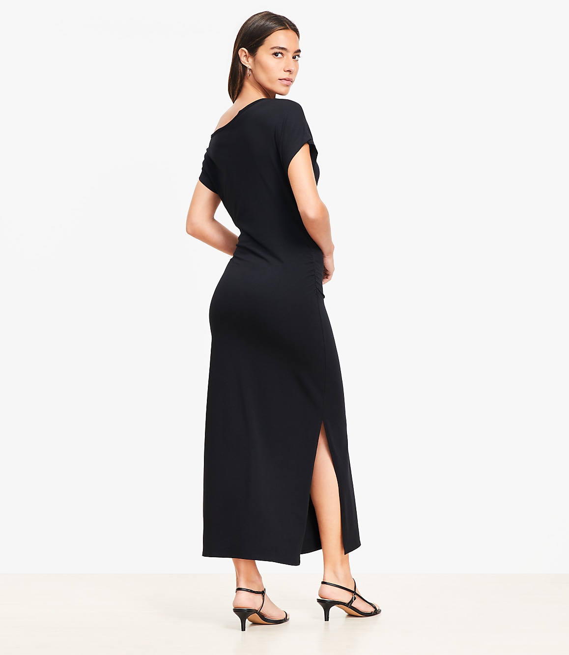 Asymmetrical Ruched Midi Dress