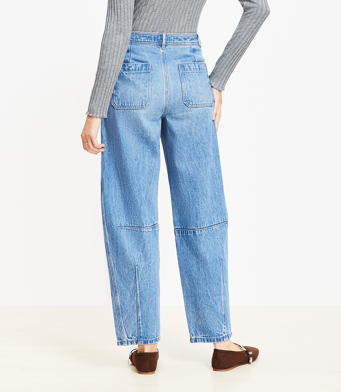 Petite Seamed High Rise Barrel Jeans in Vintage Distressed Wash