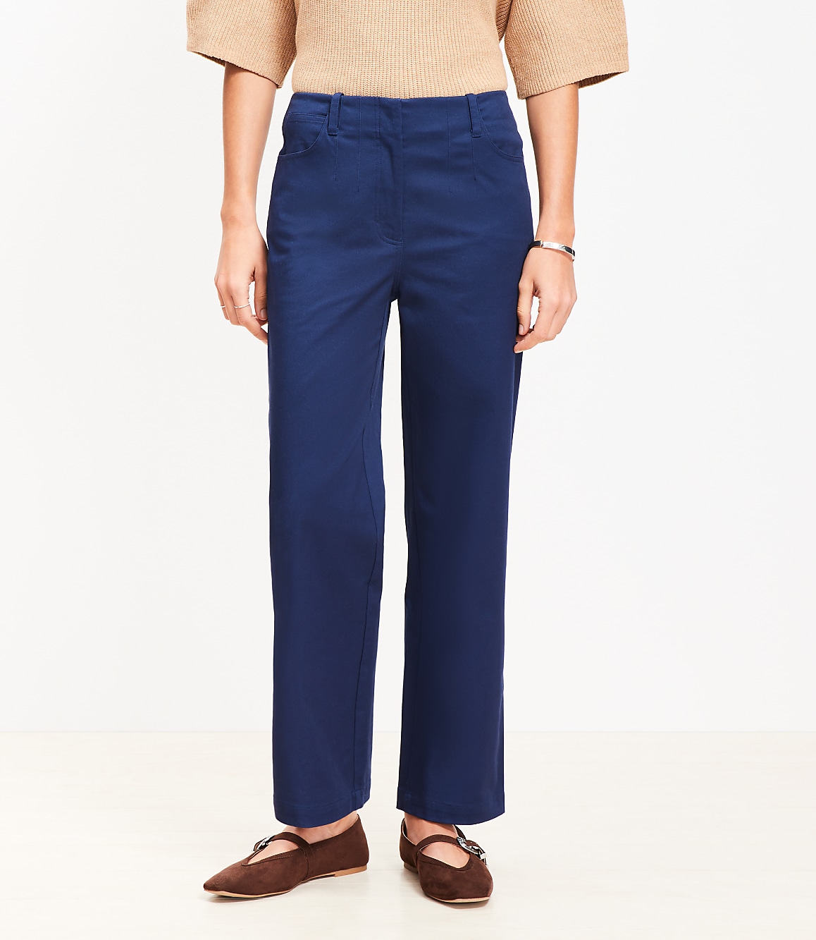 Darted Straight Pants in Stretch Cotton