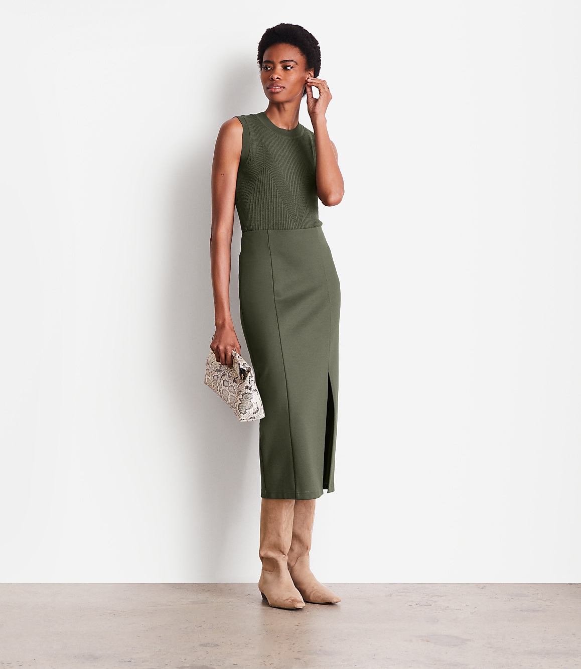 LOFT Versa Ponte Column Midi Skirt