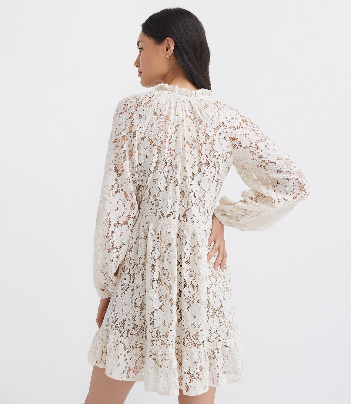 Petite Floral Lace Flounce Mini Dress
