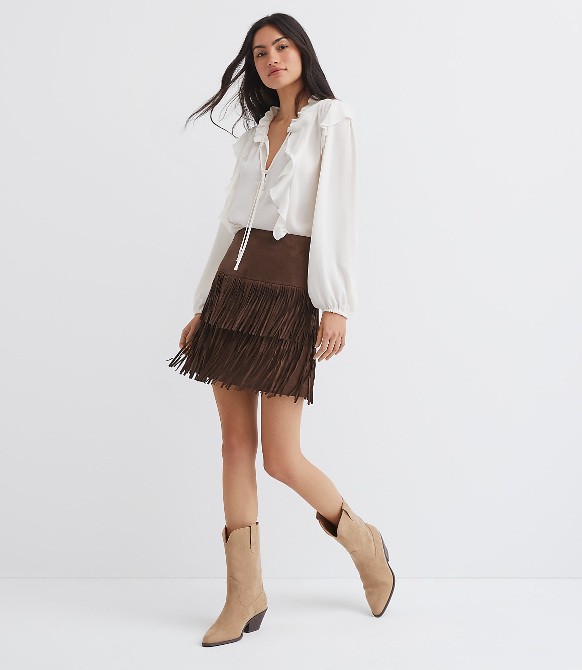 Fringe Faux Suede Mini Skirt