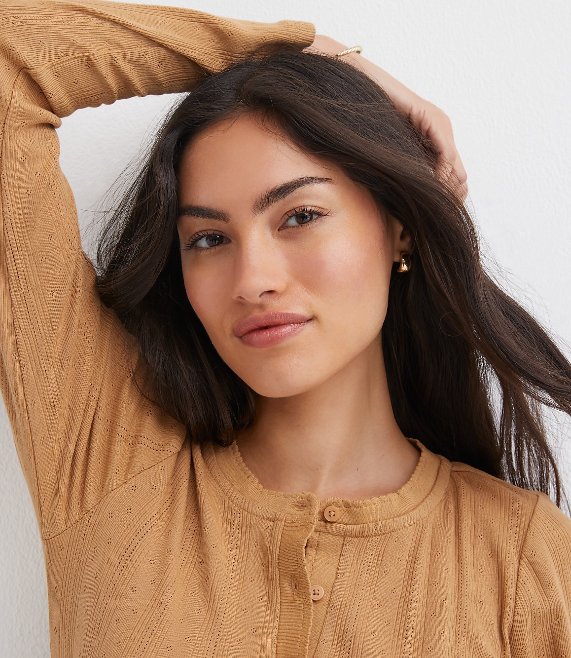 Scalloped Pointelle Henley Top