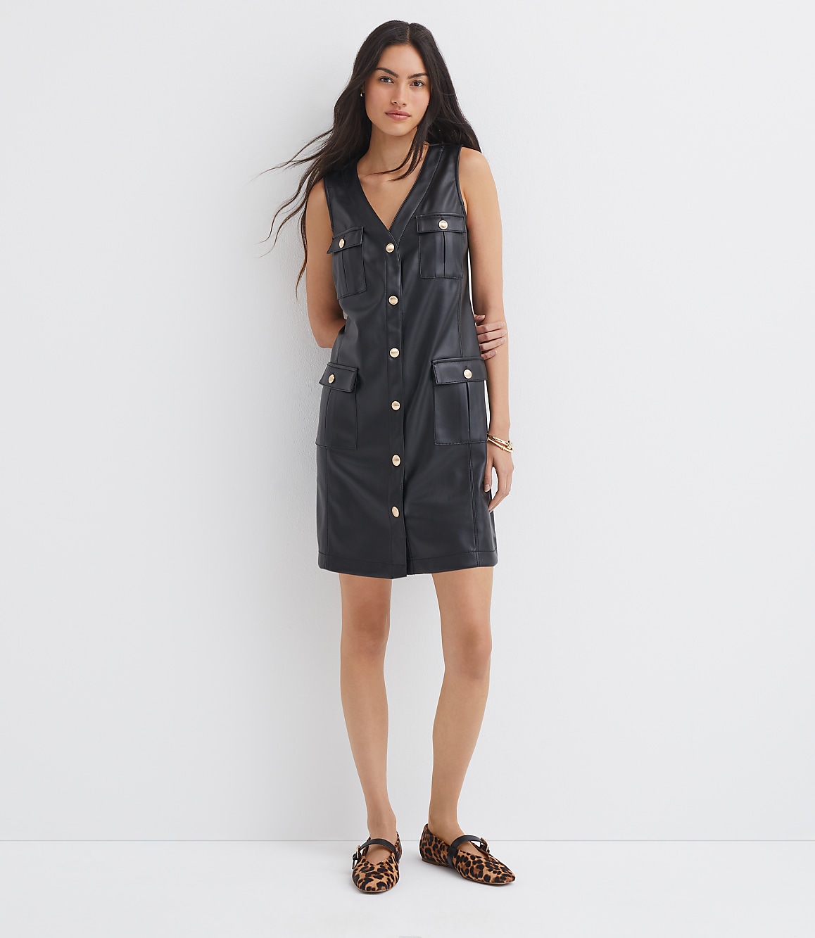 Faux Leather Mini Pocket Dress