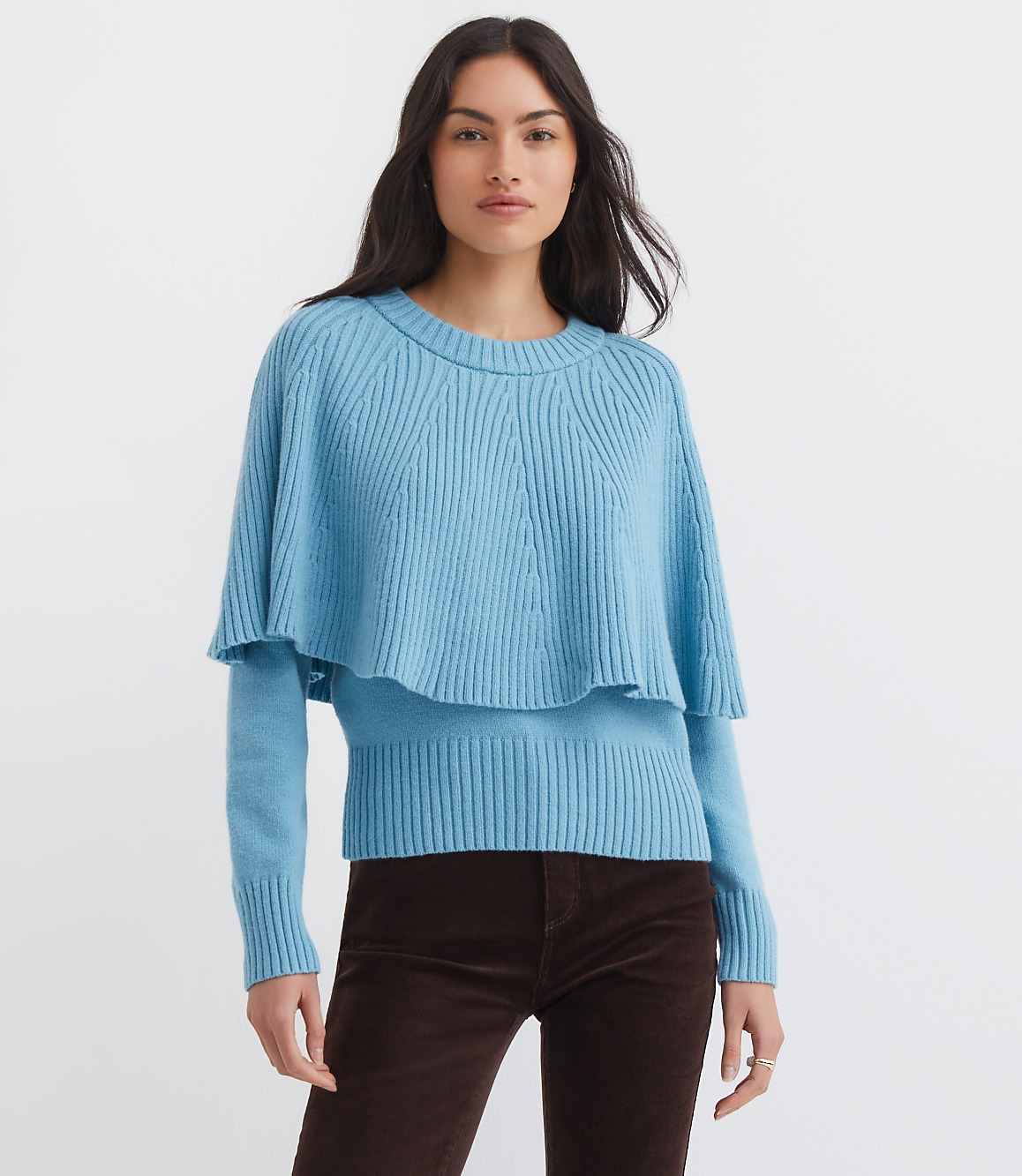 Petite Ribbed Cape Sweater
