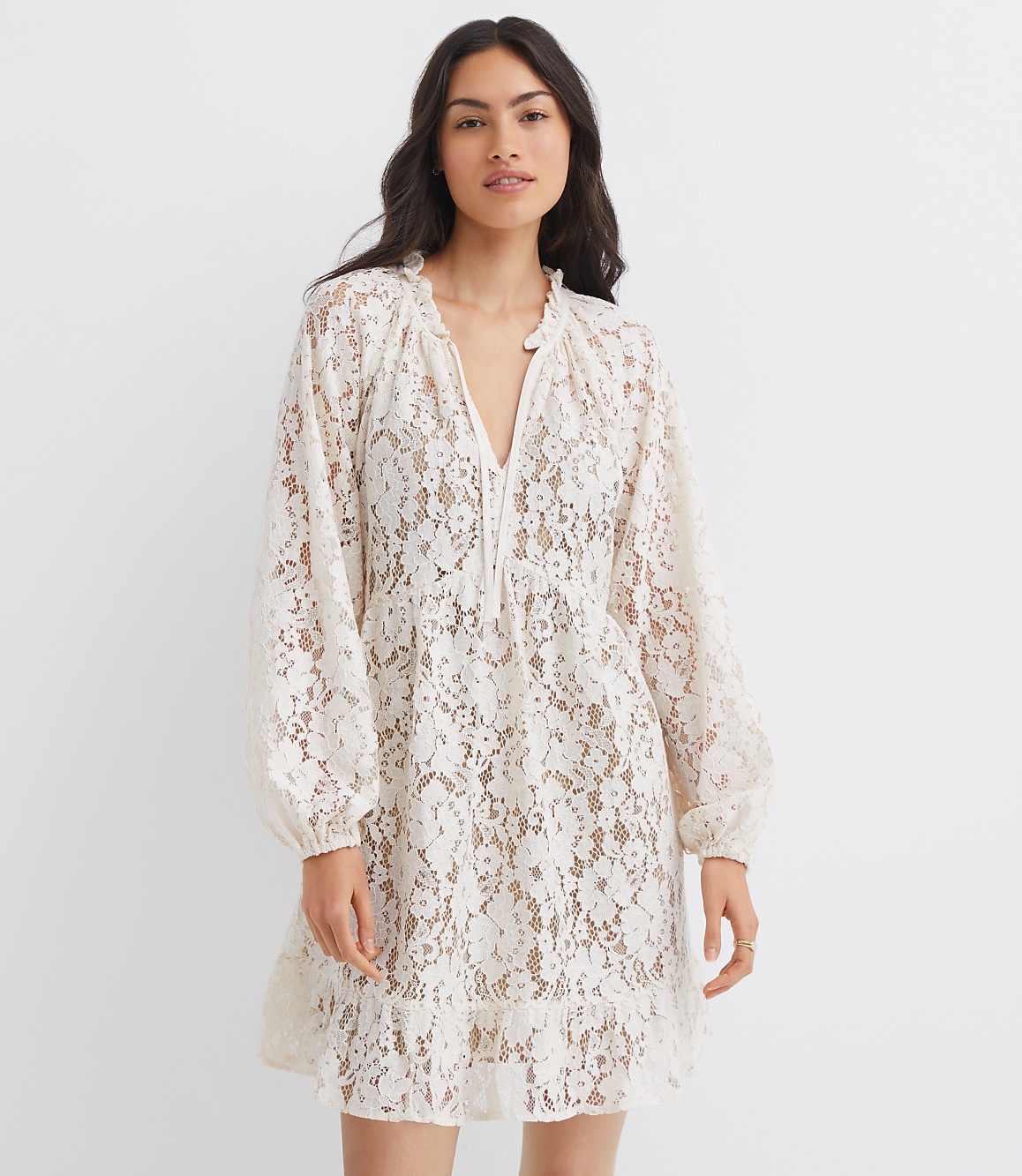 Petite Floral Lace Flounce Mini Dress