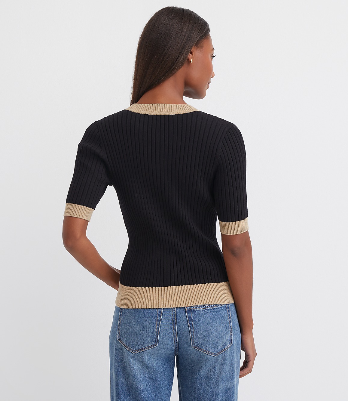 Tipped Ribbed Pocket Sweater Tee