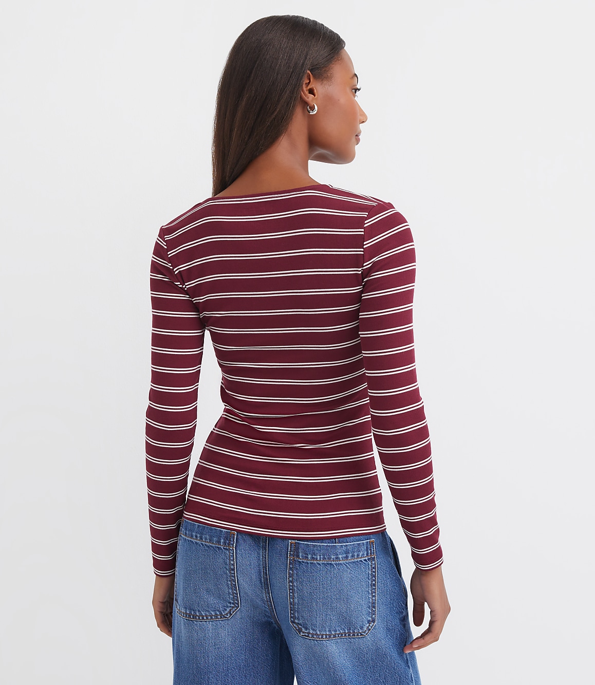 Stripe Ribbed Scoop Neck Long Sleeve Tee