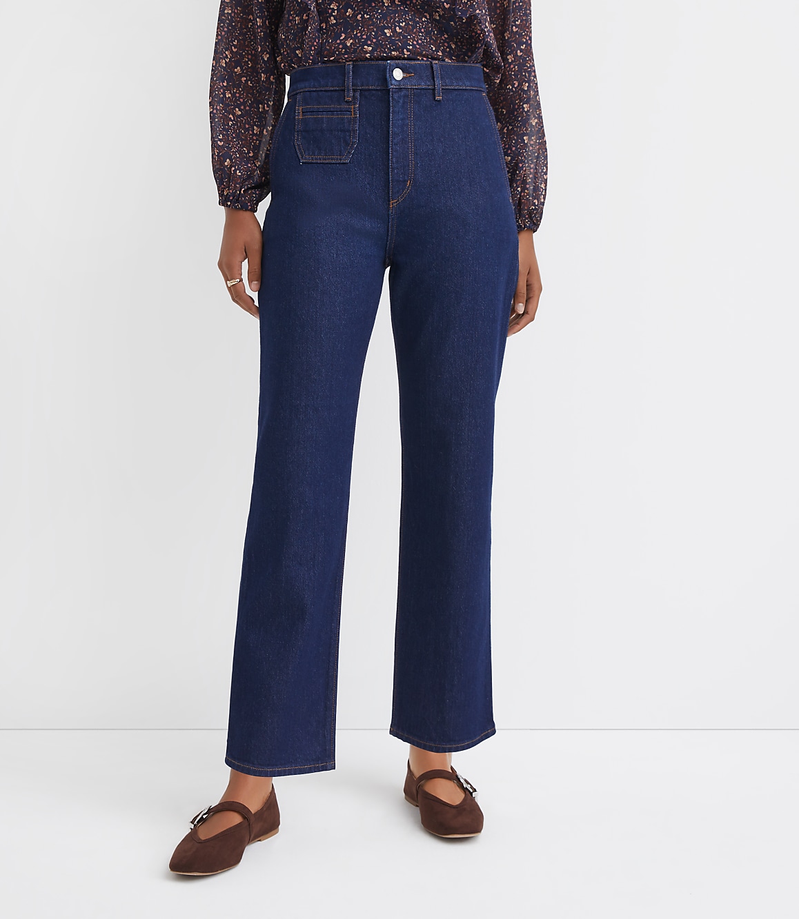 Petite High Rise Straight Utility Jeans in Classic Rinse Wash