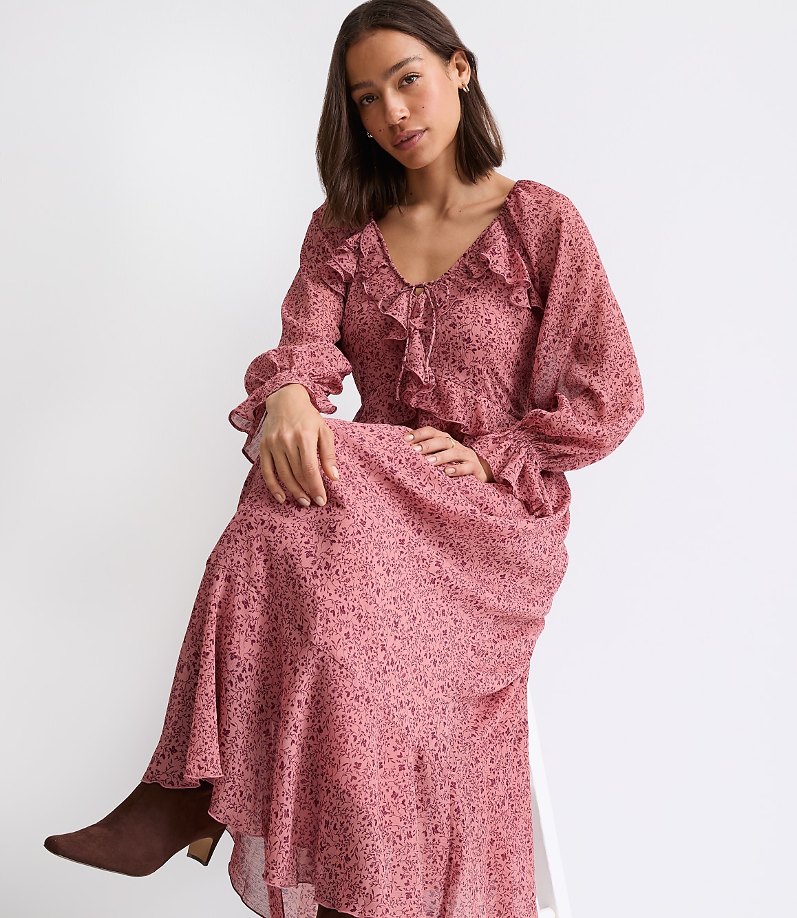 long sleeve dress flare AMAL Silk Long Sleeve Fit and Flare Midi Dress  Santorelli