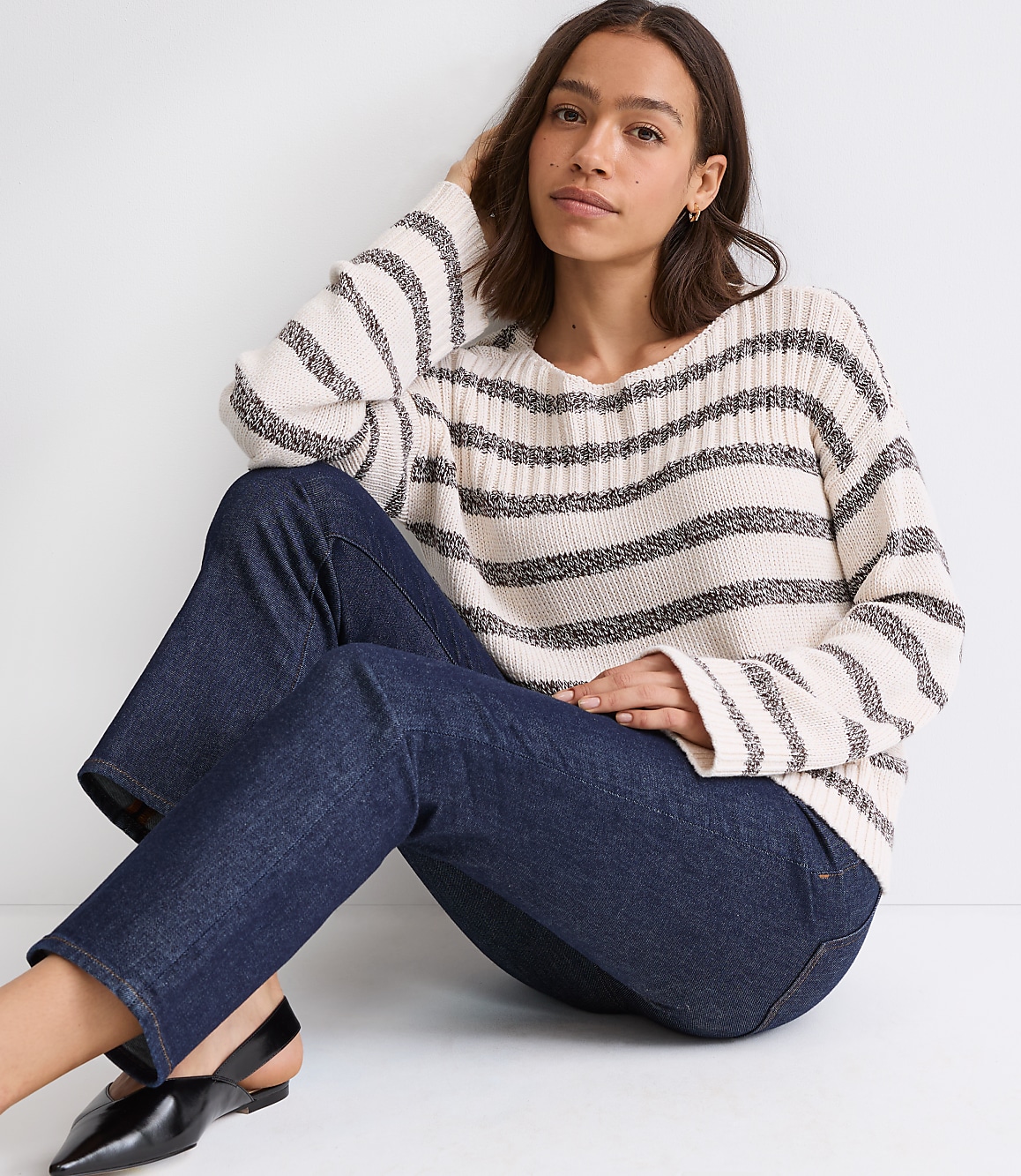 Petite Striped Ribtrim Boatneck Sweater
