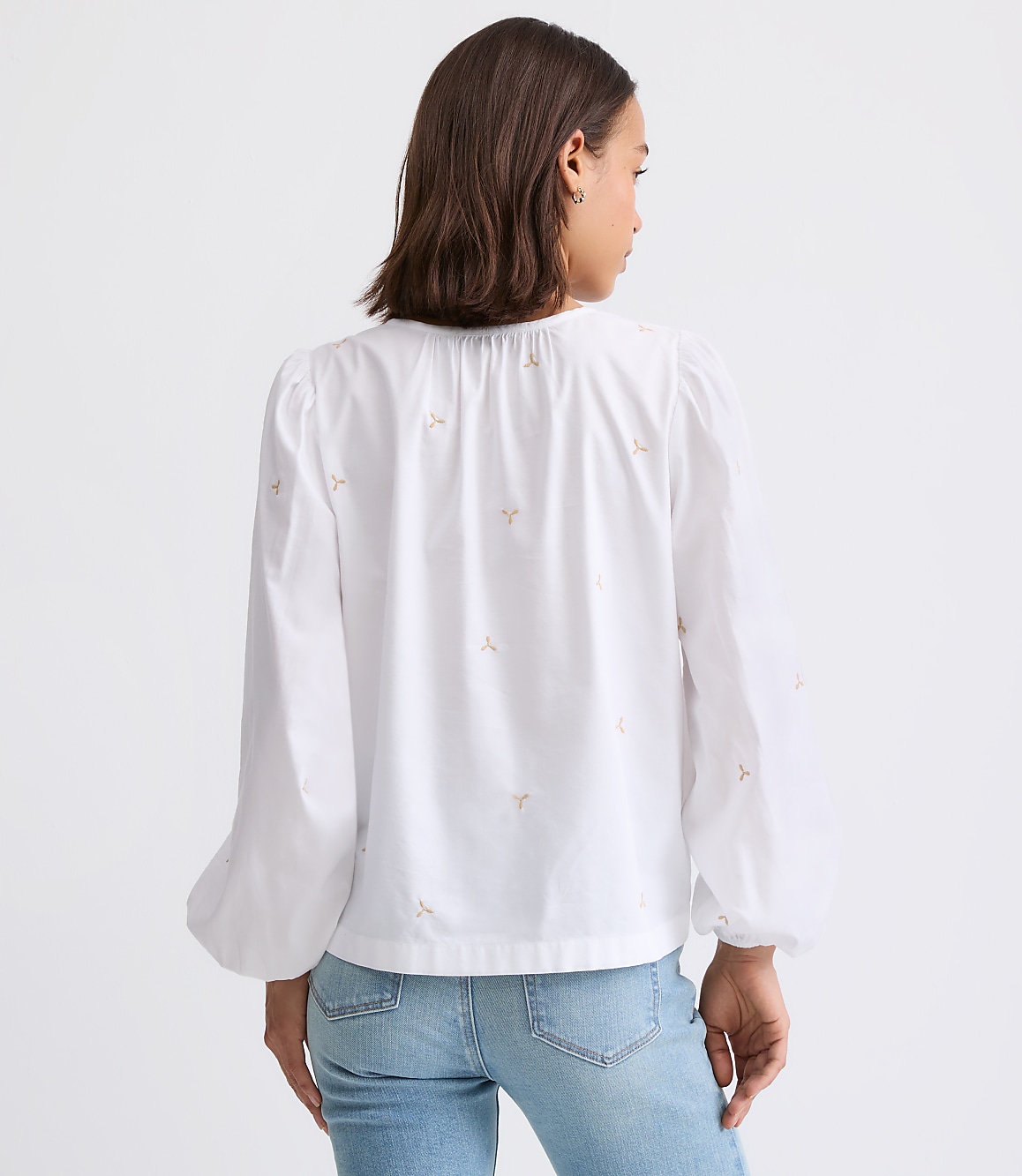 Floral Embroidered Split Neck Blouse