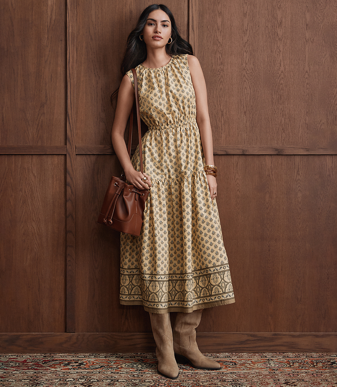 Petite Garden Poplin Tiered Midi Dress