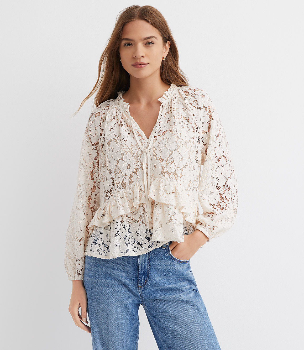 Floral Lace Ruffle Peplum Blouse