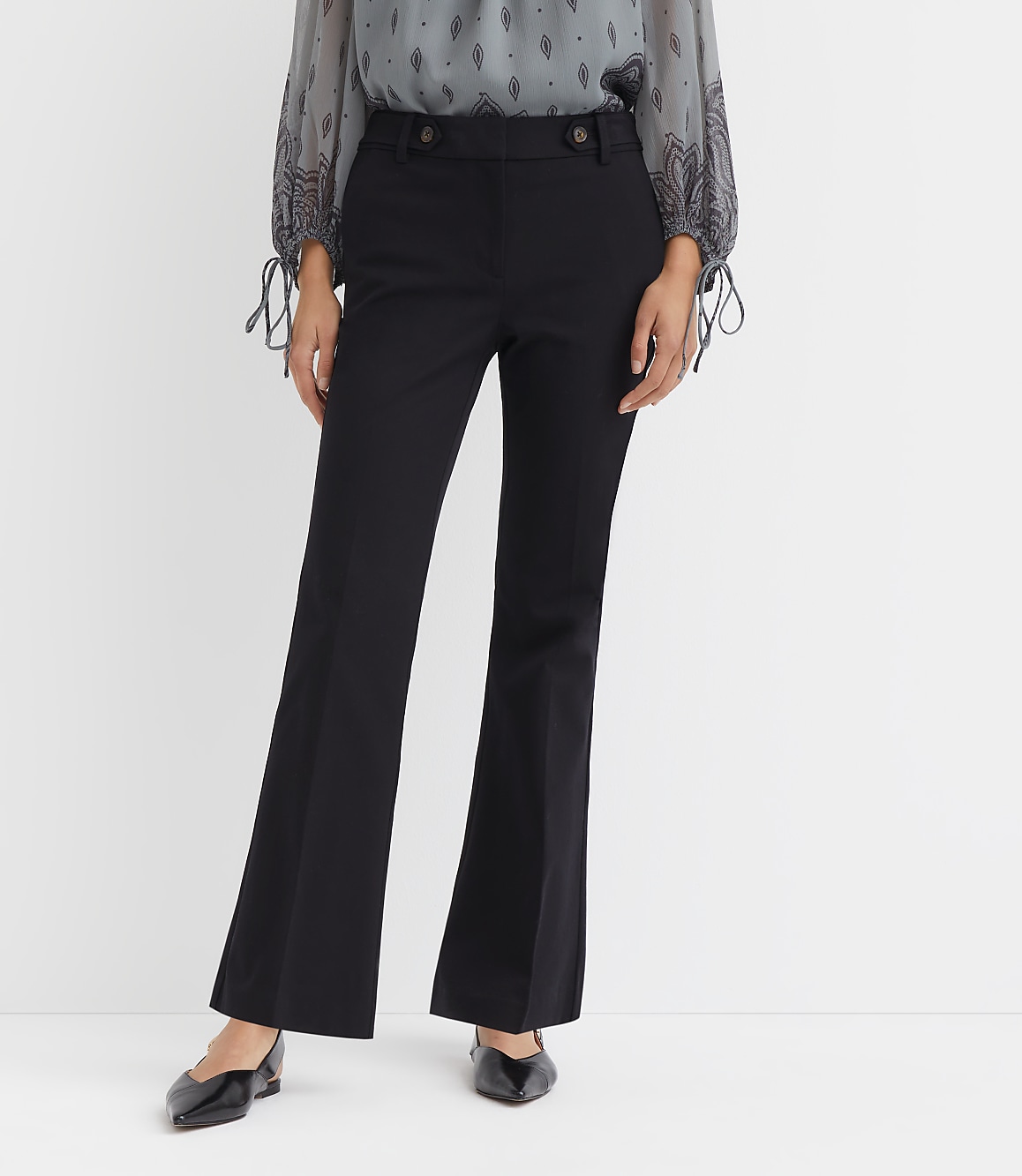 Curvy Tab Waist Boot Cut Pants in Bi-Stretch