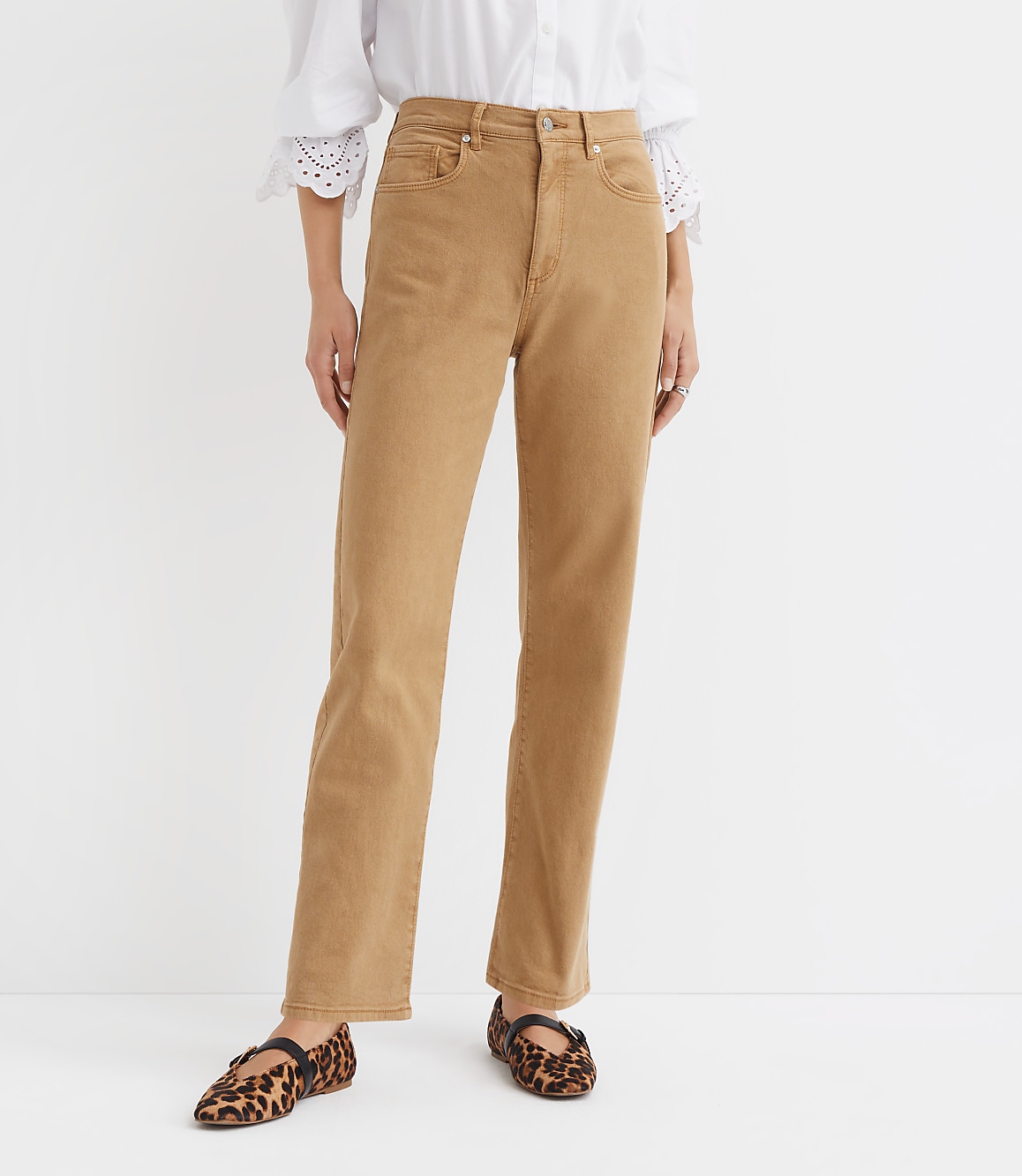 High Rise Straight Jeans in Cashew Tan