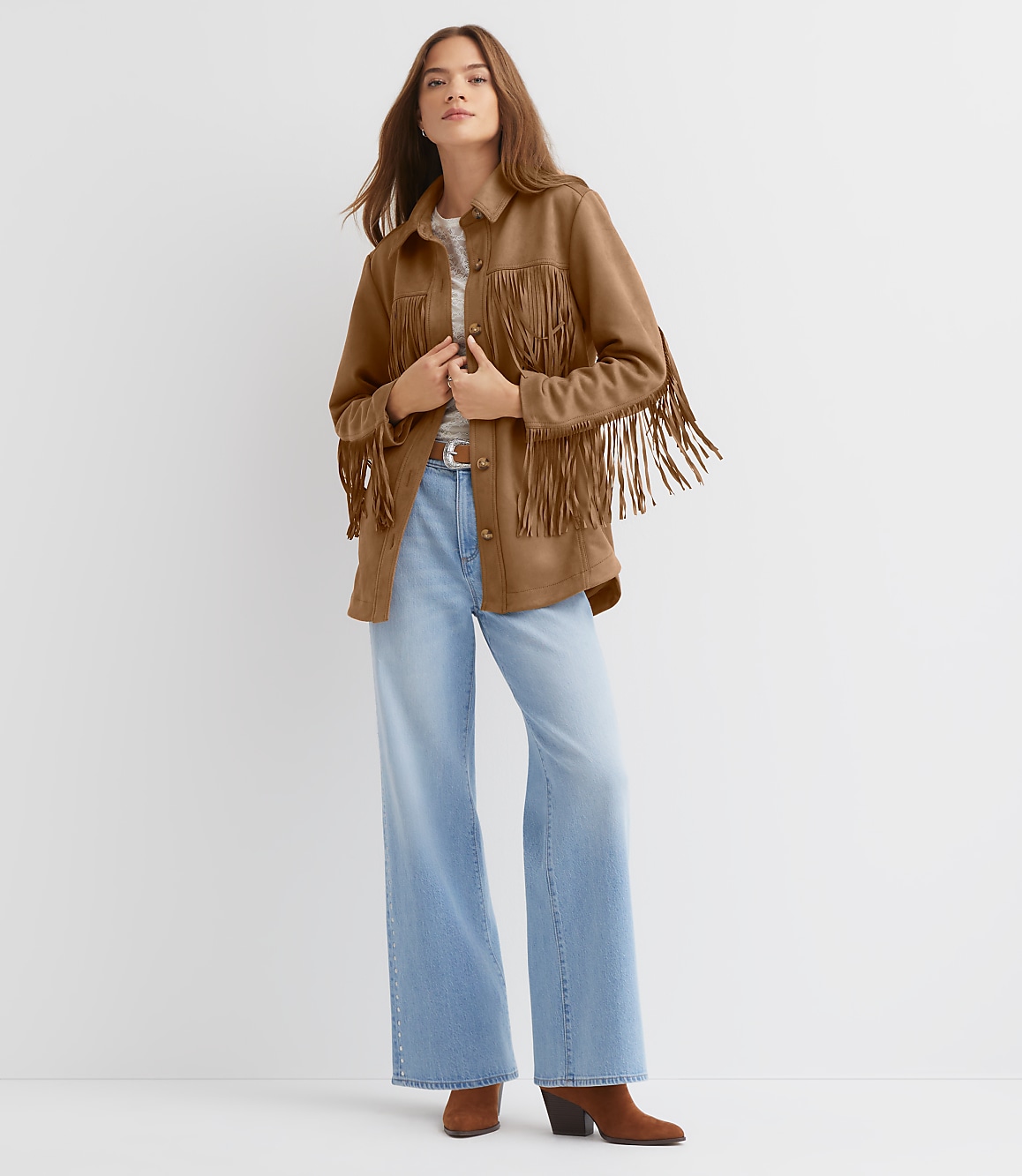 Fringe Faux Suede Shirt Jacket