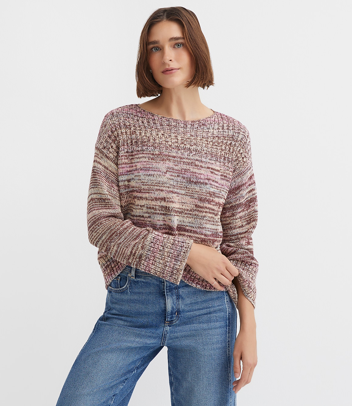 Petite Spacedye Ribtrim Boatneck Sweater
