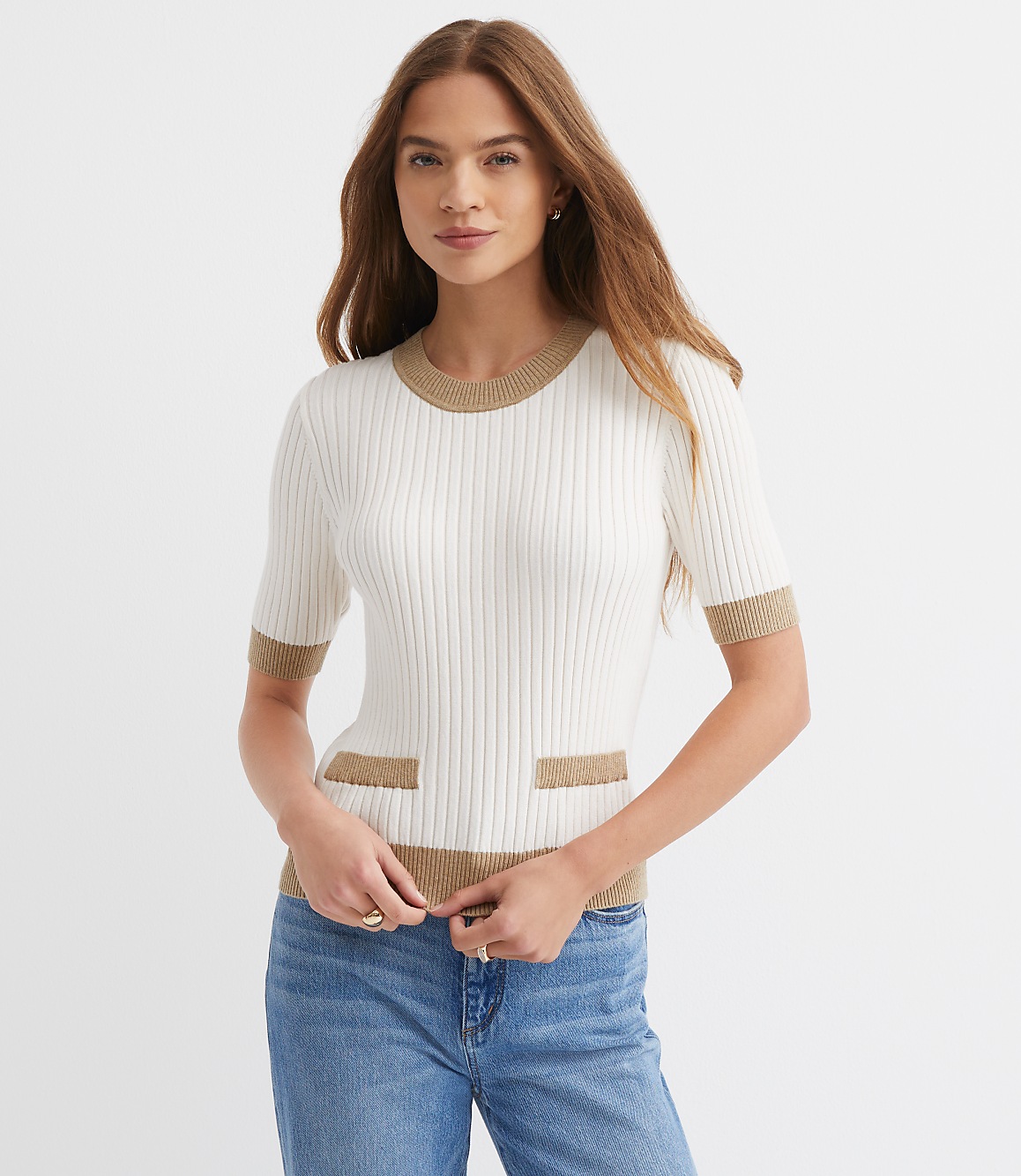 Petite Tipped Ribbed Pocket Sweater Tee