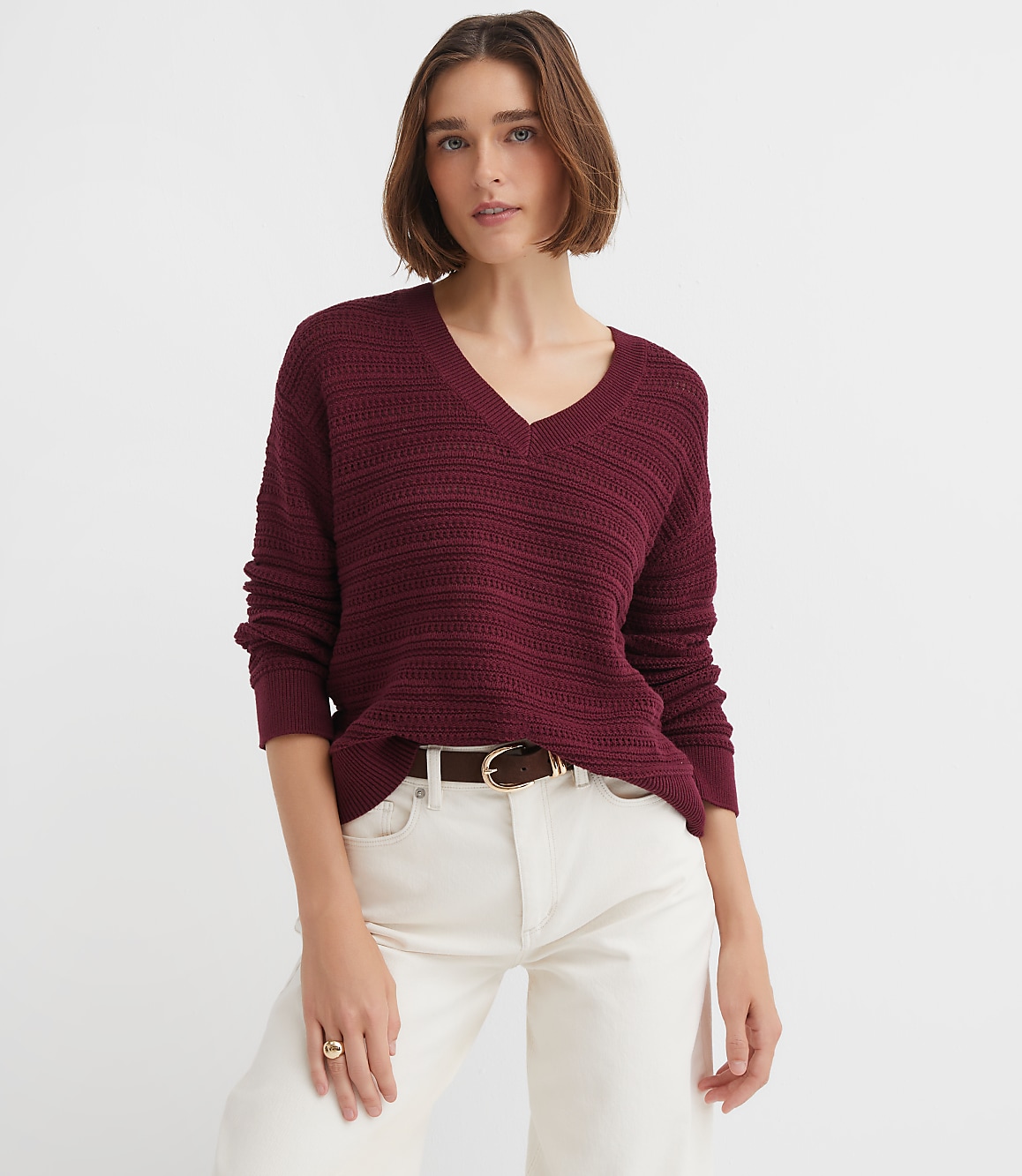 Petite Stitchy V-Neck Sweater