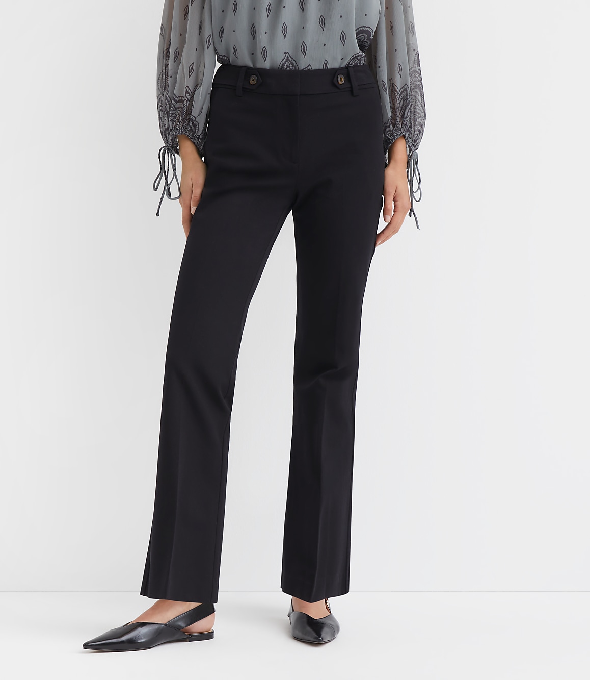 Petite Tab Waist Boot Cut Pants in Bi-Stretch