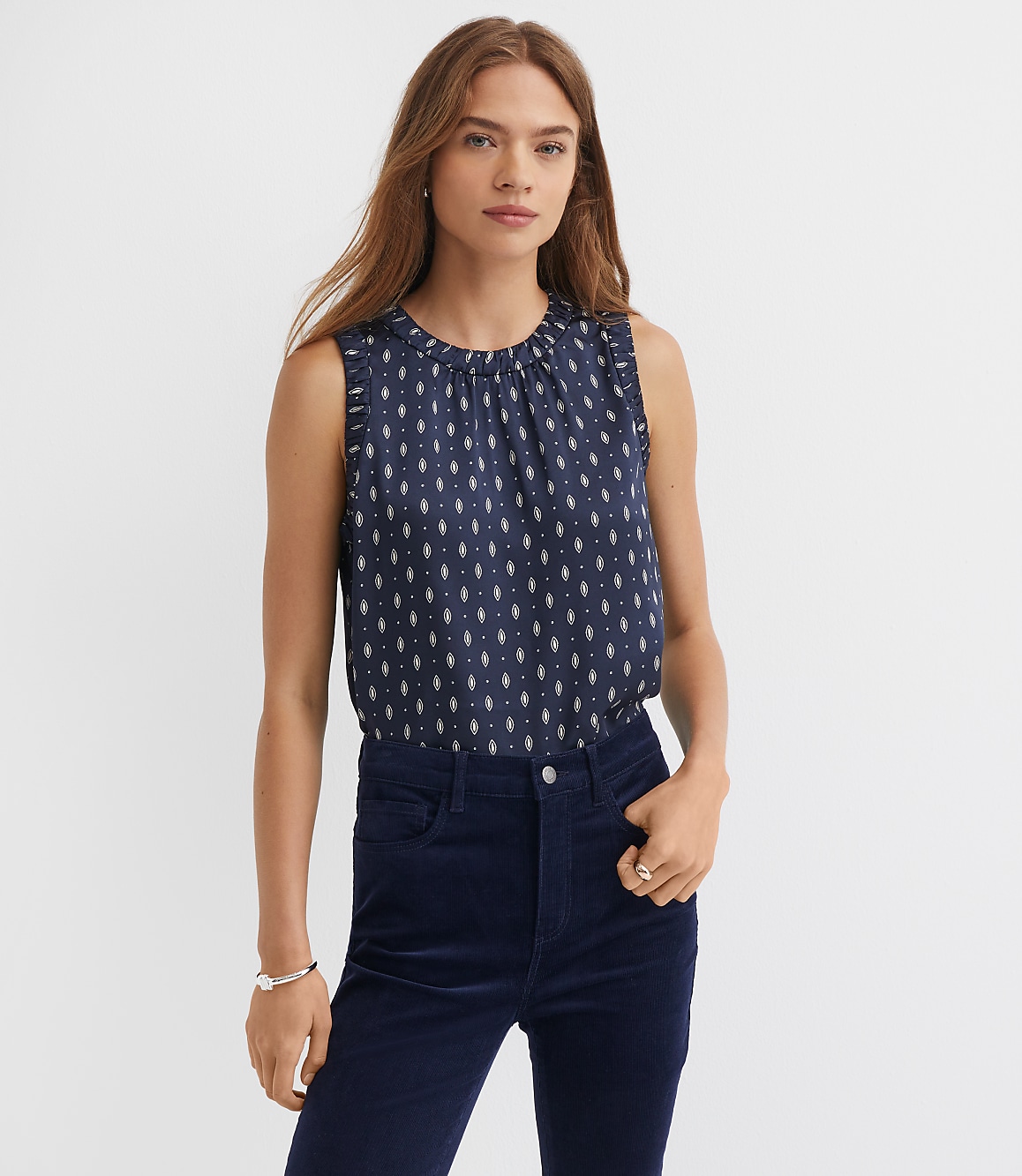 Petite Foulard Ruched Trim Shell