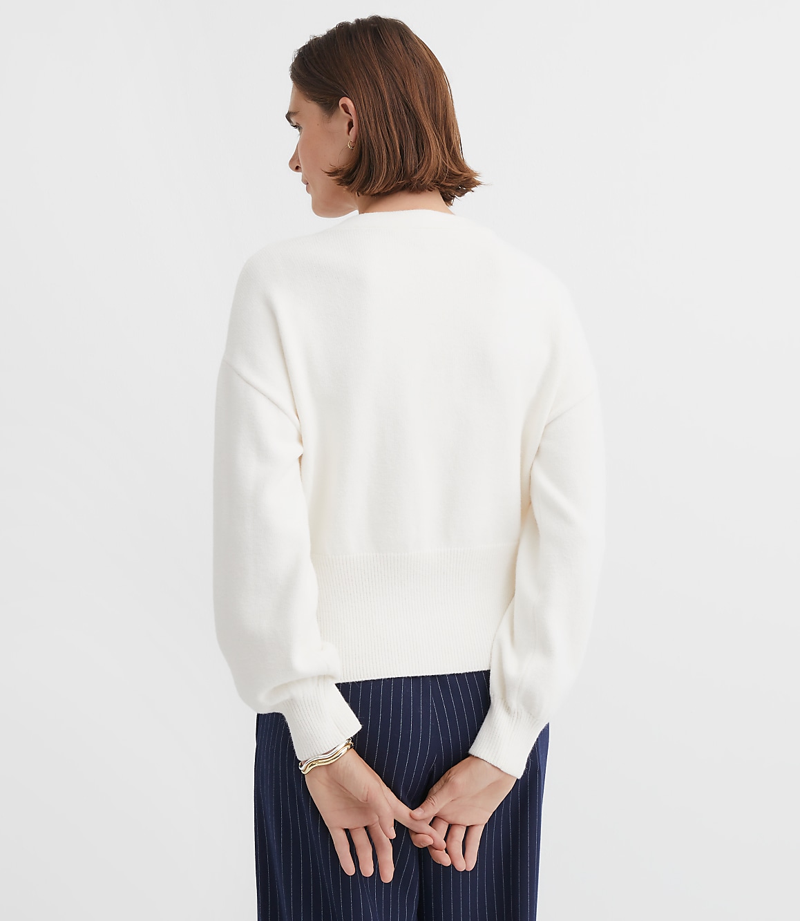 Ribtrim Blouson V-Neck Cardigan