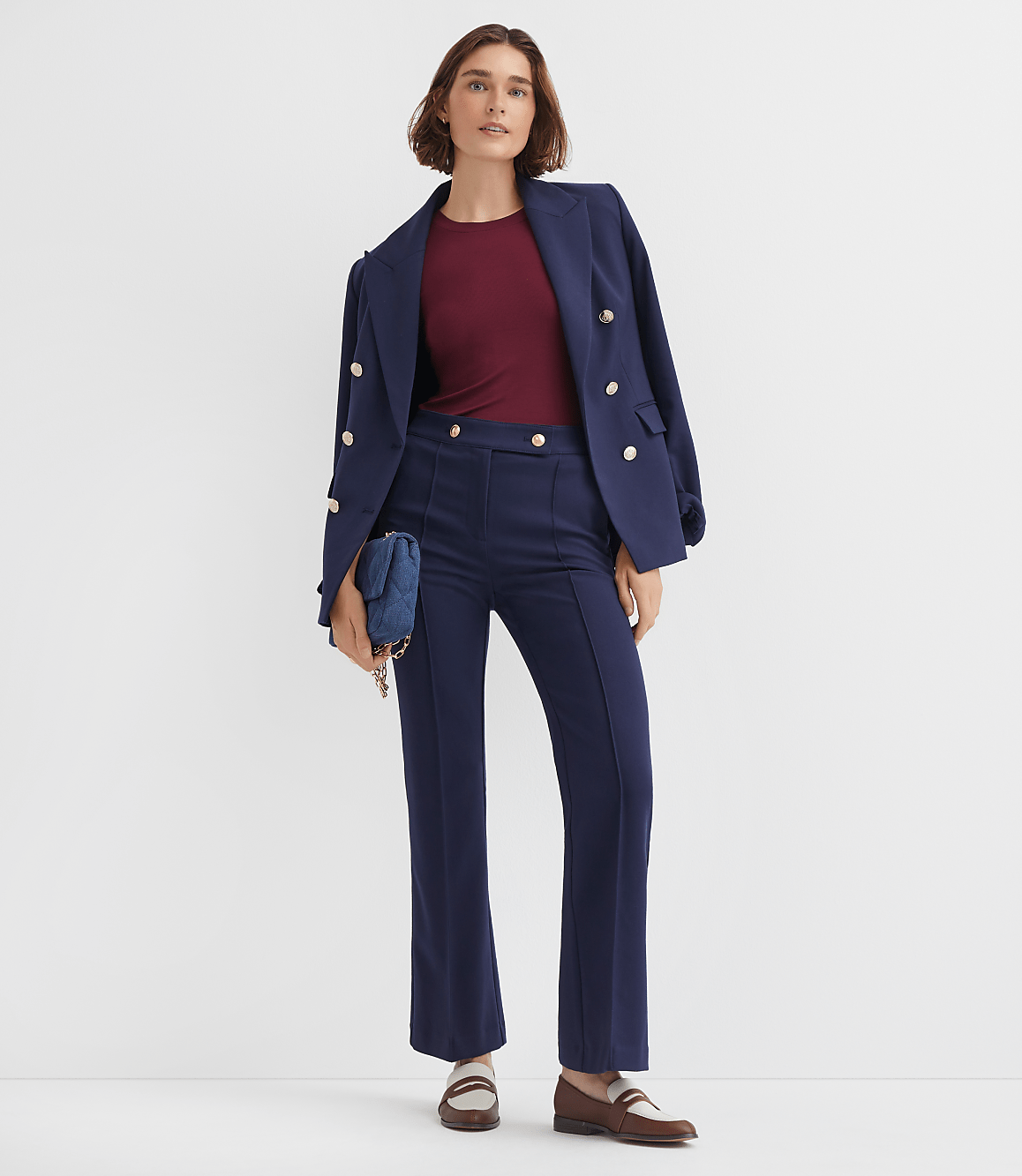 Pintucked Flare Pants in Twill