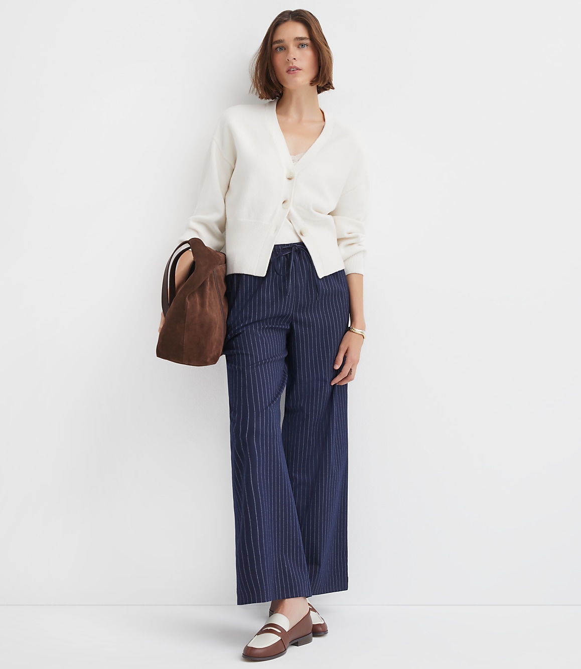 Ribtrim Blouson V-Neck Cardigan