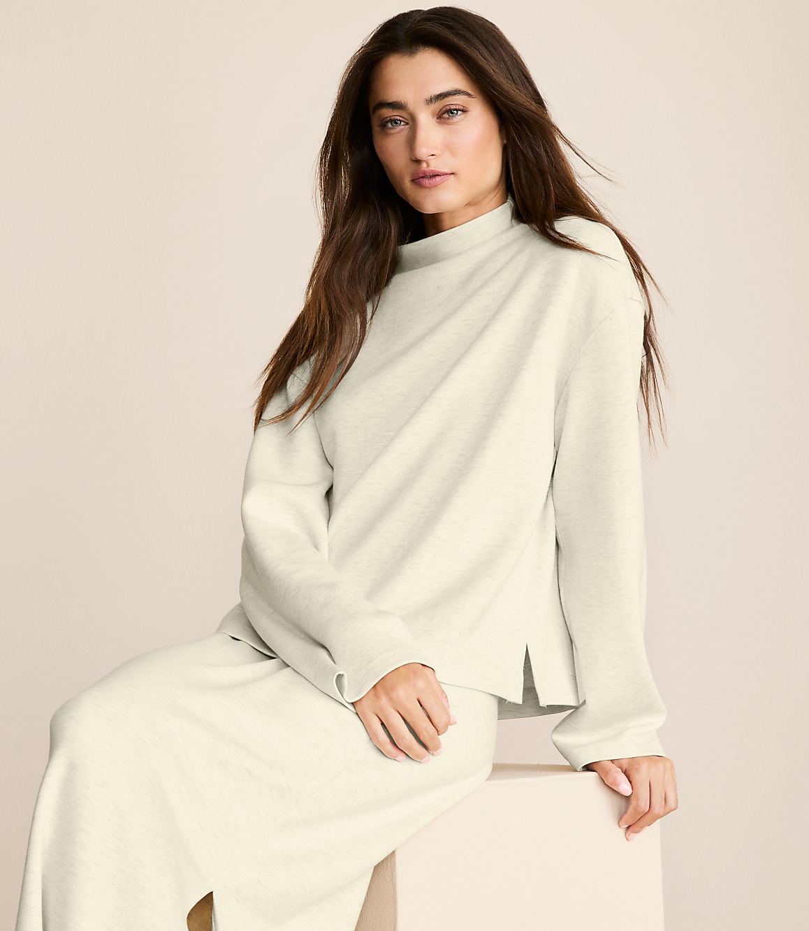 Lou & Grey Heathered Scubasoft Mock Neck Top