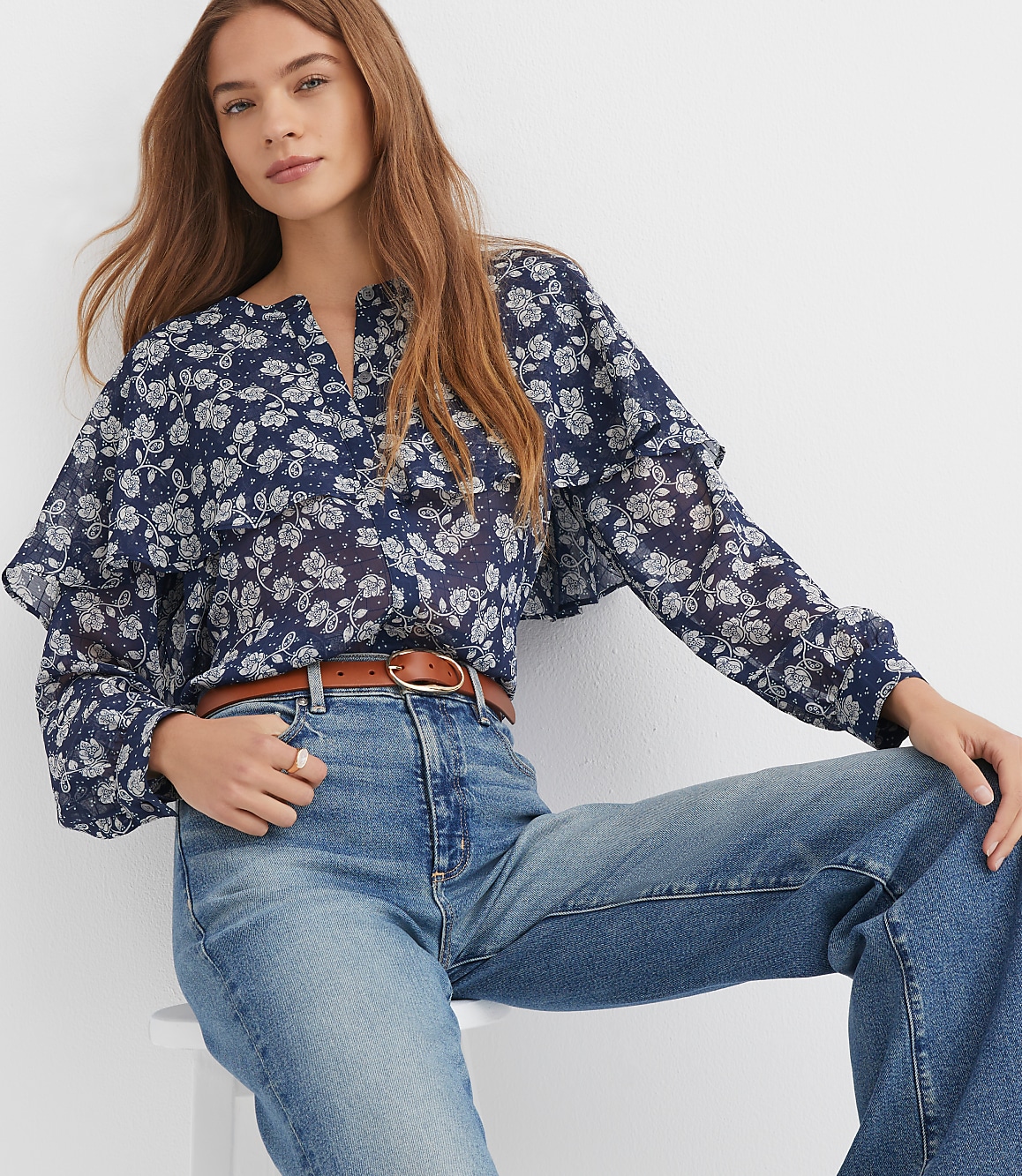 Petite Floral Cape Blouse