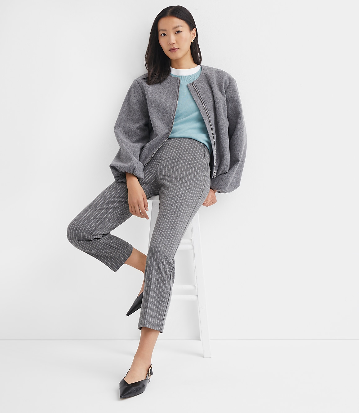 Petite Zip Pocket Straight Pants in Stripe