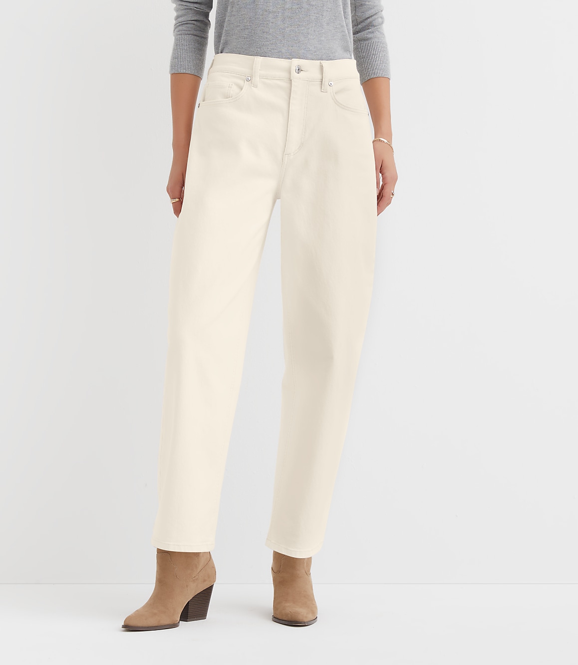 Petite High Rise Barrel Jeans in Ivory
