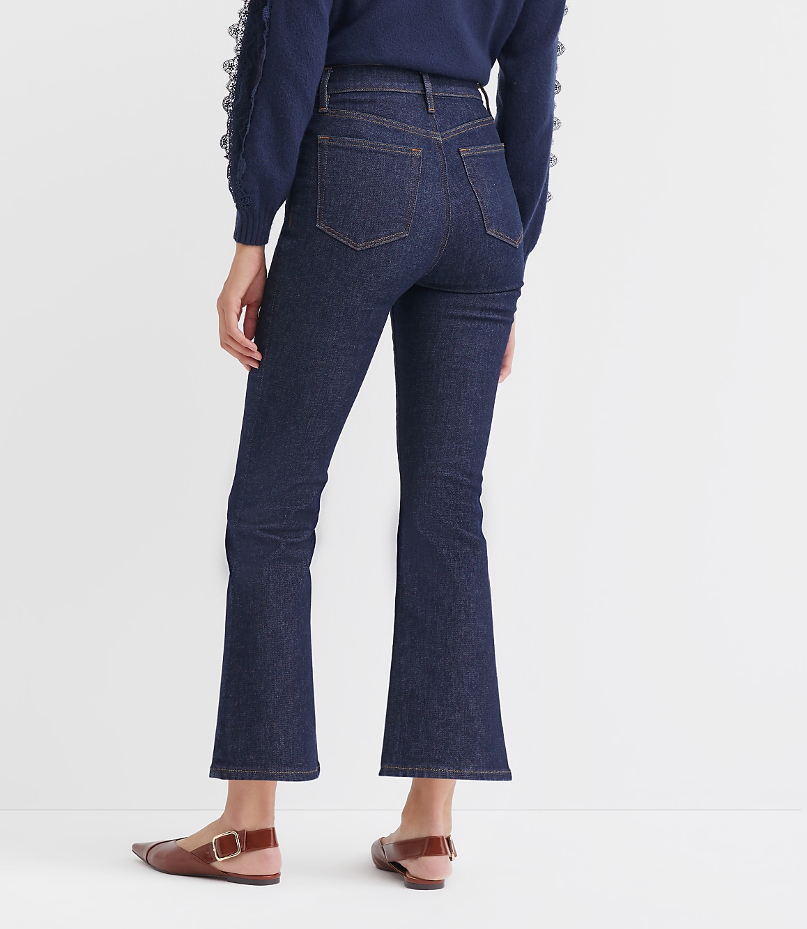 Petite Patch Pocket High Rise Kick Crop Jeans in Classic Rinse Wash